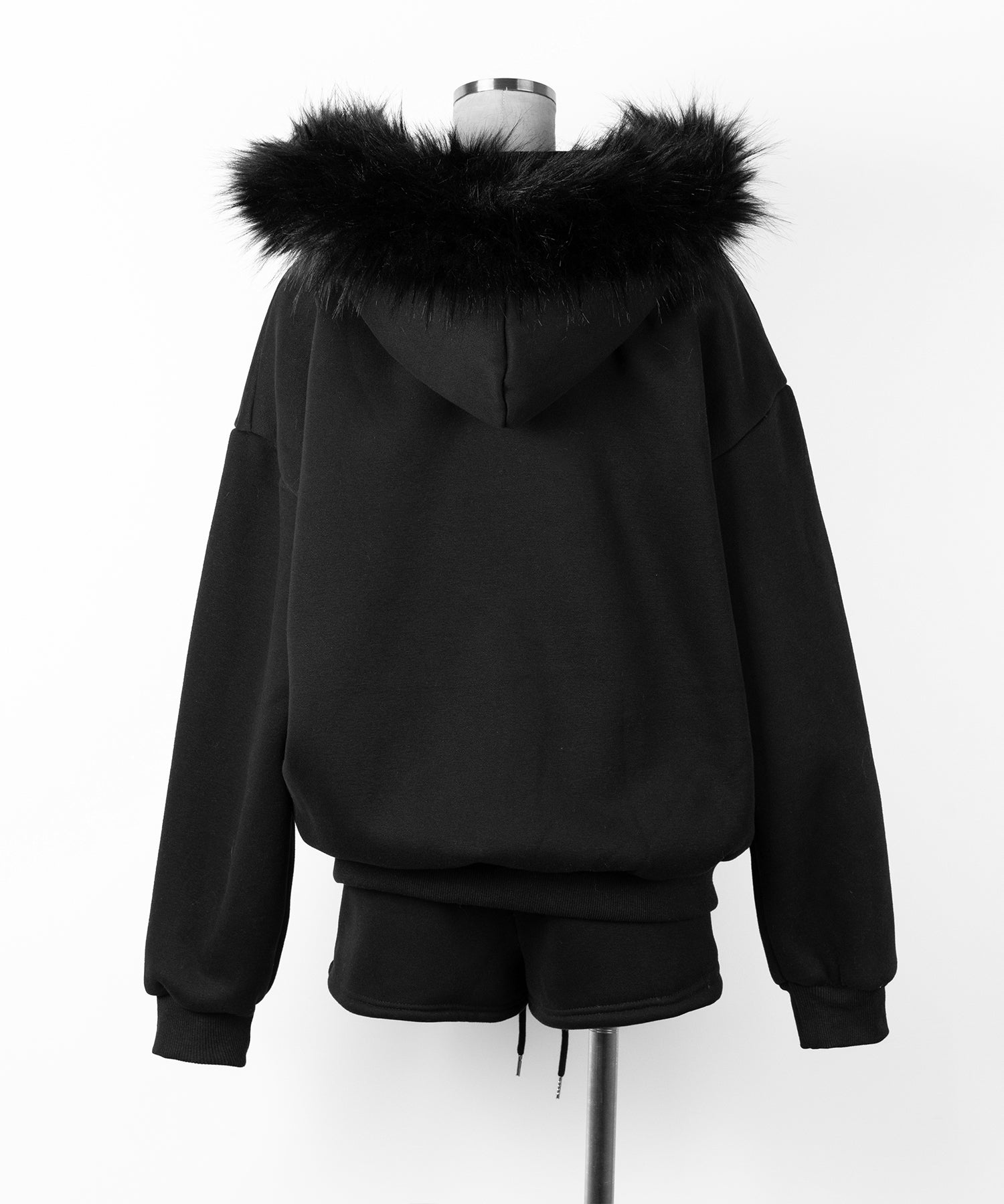 【 セットアップ 】裏起毛ファーフードオーバージップパーカー&スウェットショートパンツ / Urakimo fur over zip hoodie & sweat short pants SETUP