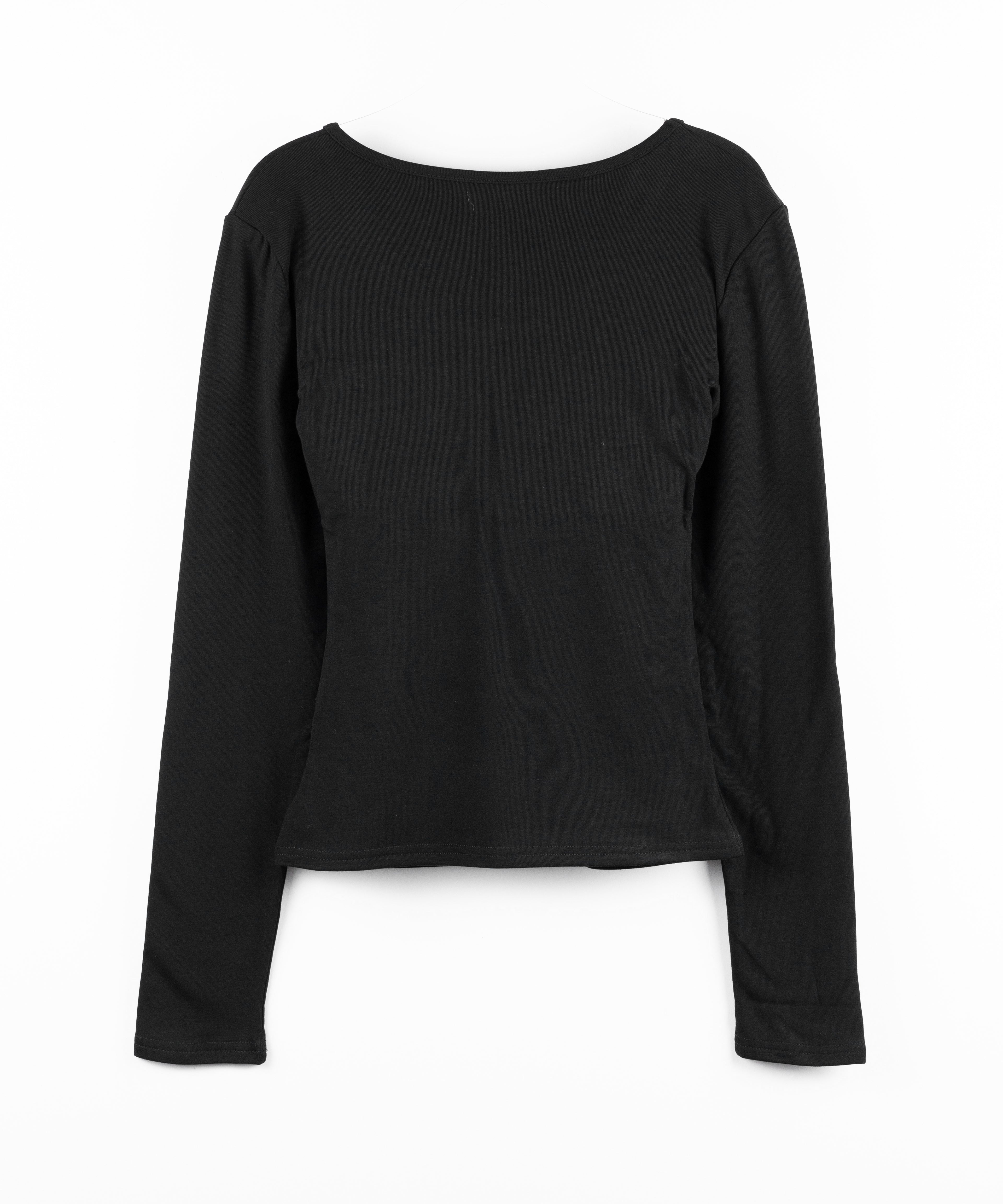 【 裏起毛 】アウトポケットオープンネックスリムトップス / out pocket open neck slim tops