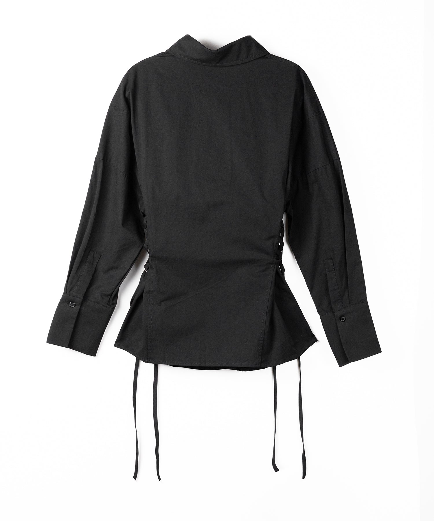 レースアップサイドリボンスリムラインシャツ / lace up side ribbon slim line shirt