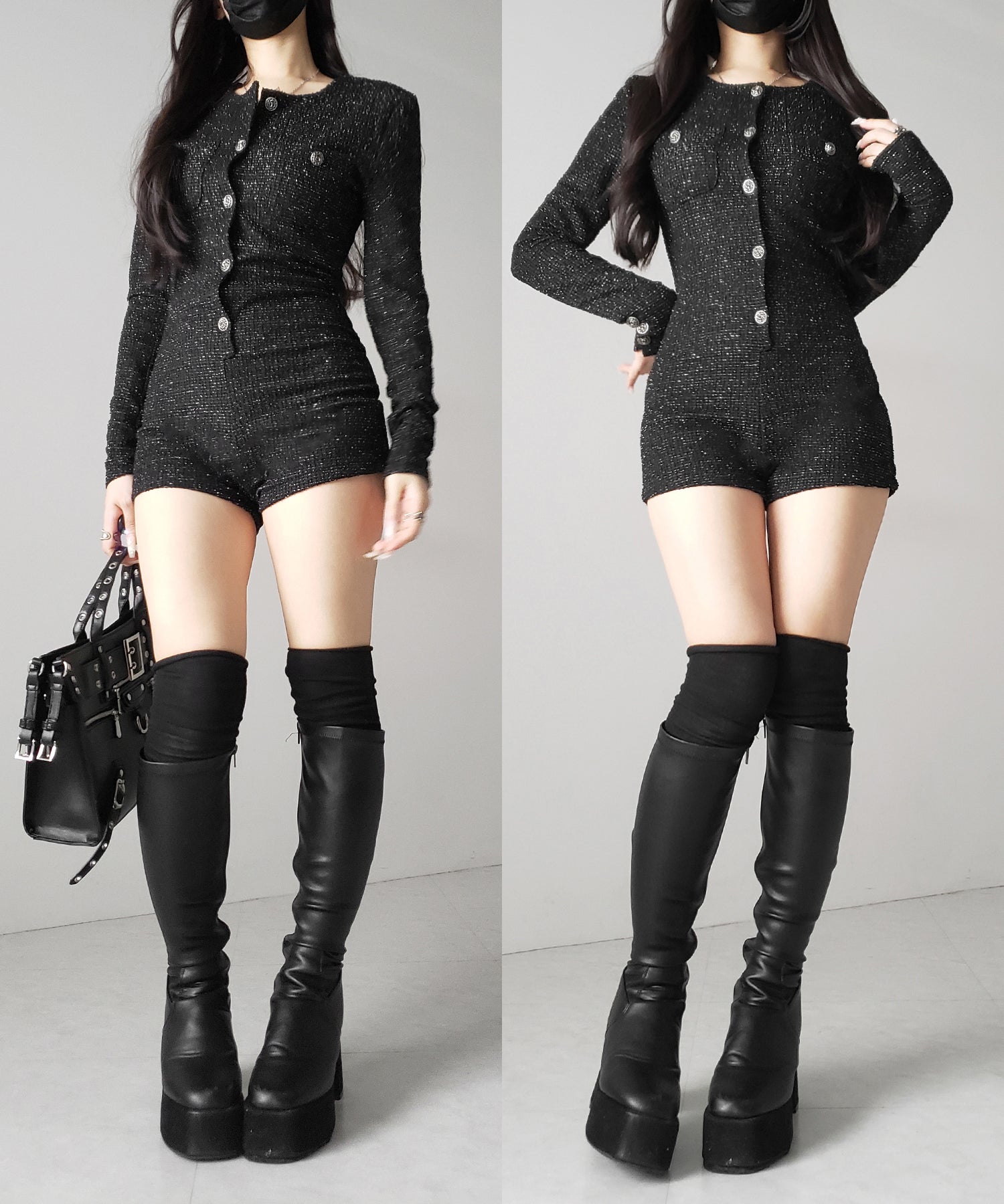 ブラックツイードレディミニオールインワン / black tweed lady mini allinone