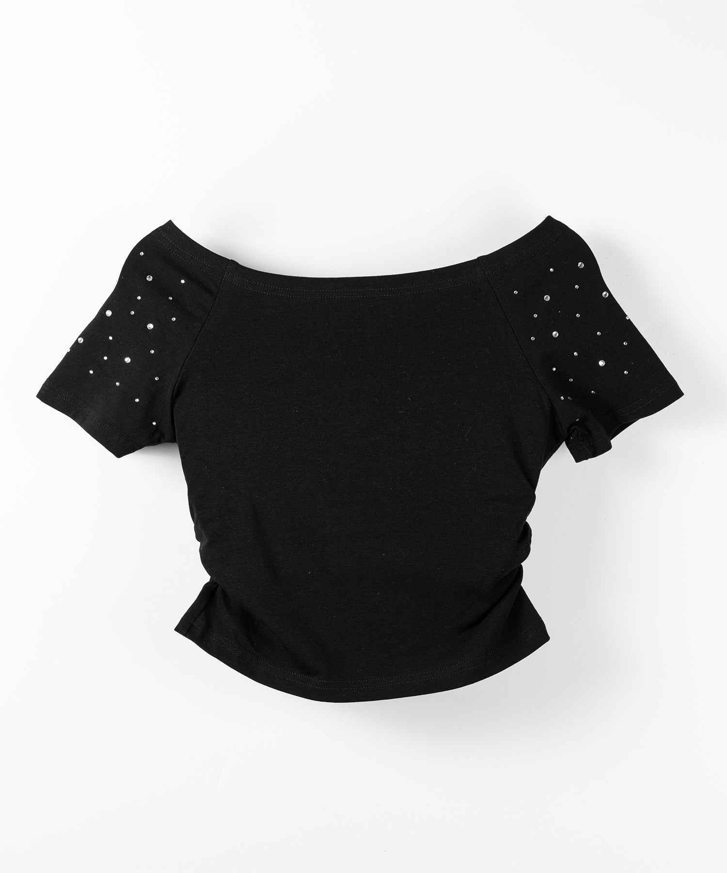 ラインストーンオフショルスリムTシャツ / Rhine stone off shoulder slim T-shirts