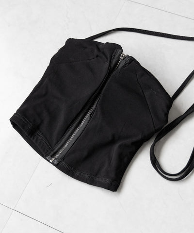 【 カップ付 】ジップアップクロスストラップリボンベアトップス / zip up cross strap ribbon bare tops