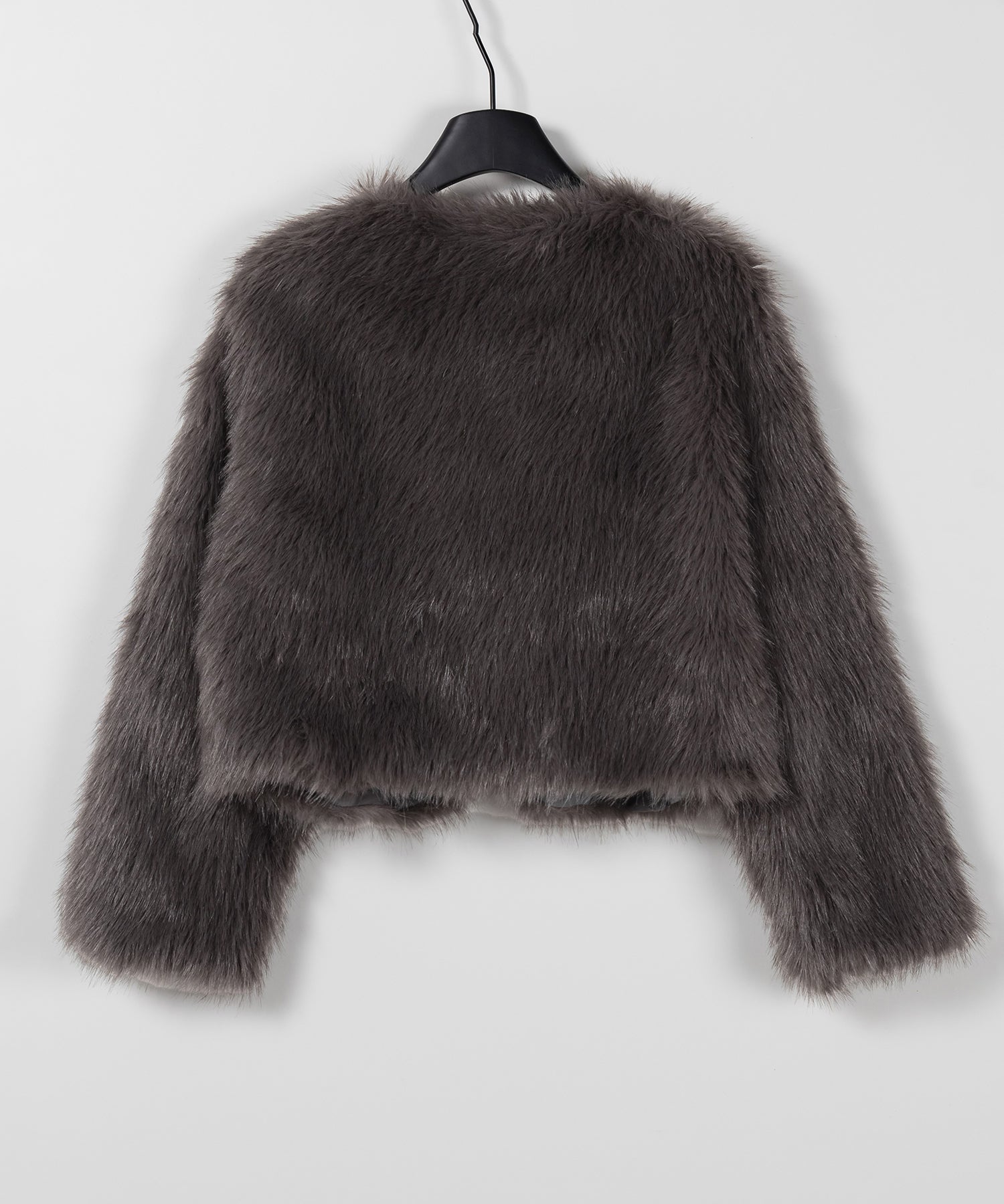 ノーカラーショートフェイクファーコート