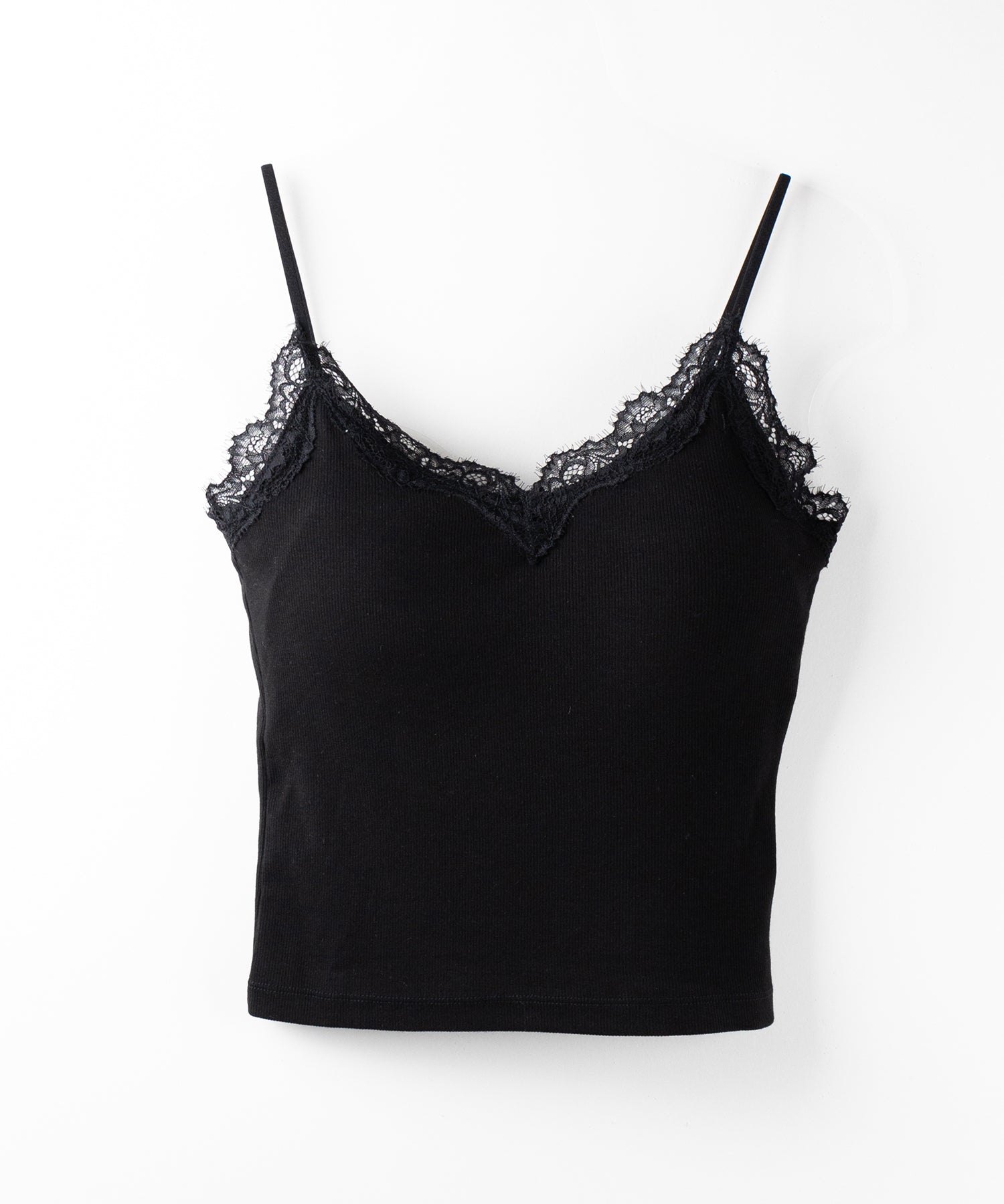 【 カップ付 】レースドッキングリブキャミソール /lace docking ribbed camisole