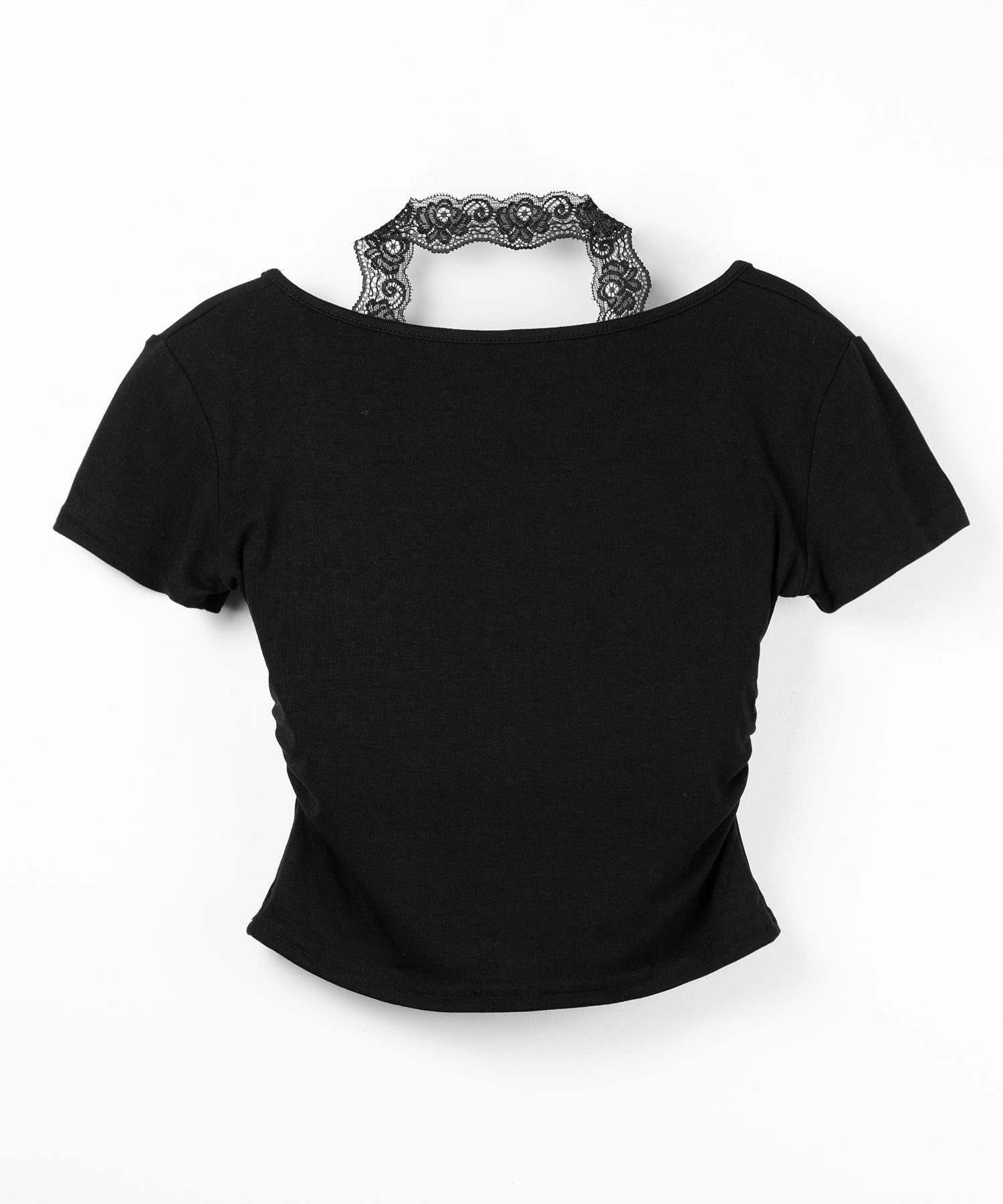 レースレイヤードホルターヘンリーネック半袖Tシャツ / lace layered halter henley neck short sleeve T-shirt