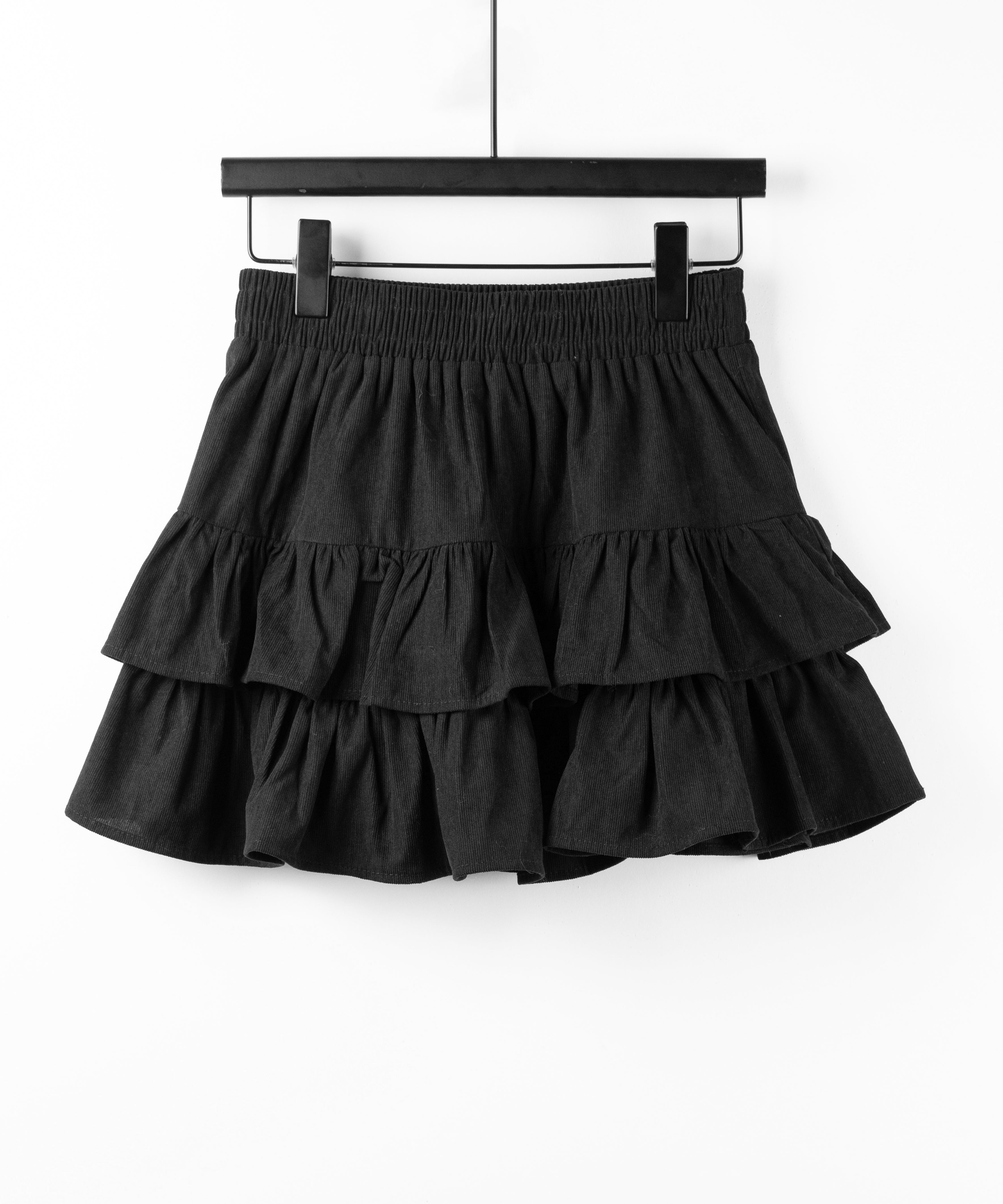【 無地 or レオパードから選べる / インパン裏地付 】コーデュロイティアードフリルミニスカート / corduroy tiered frill mini skirt