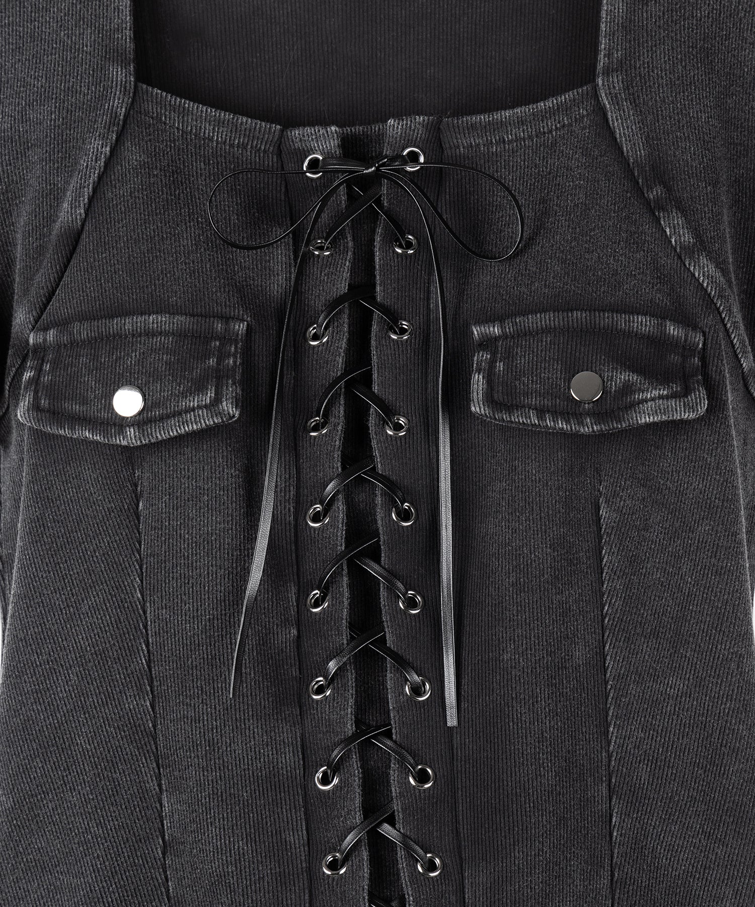 ヴィンテージレースアップスクエア半袖Tシャツ / vintage laceup square T-shirts