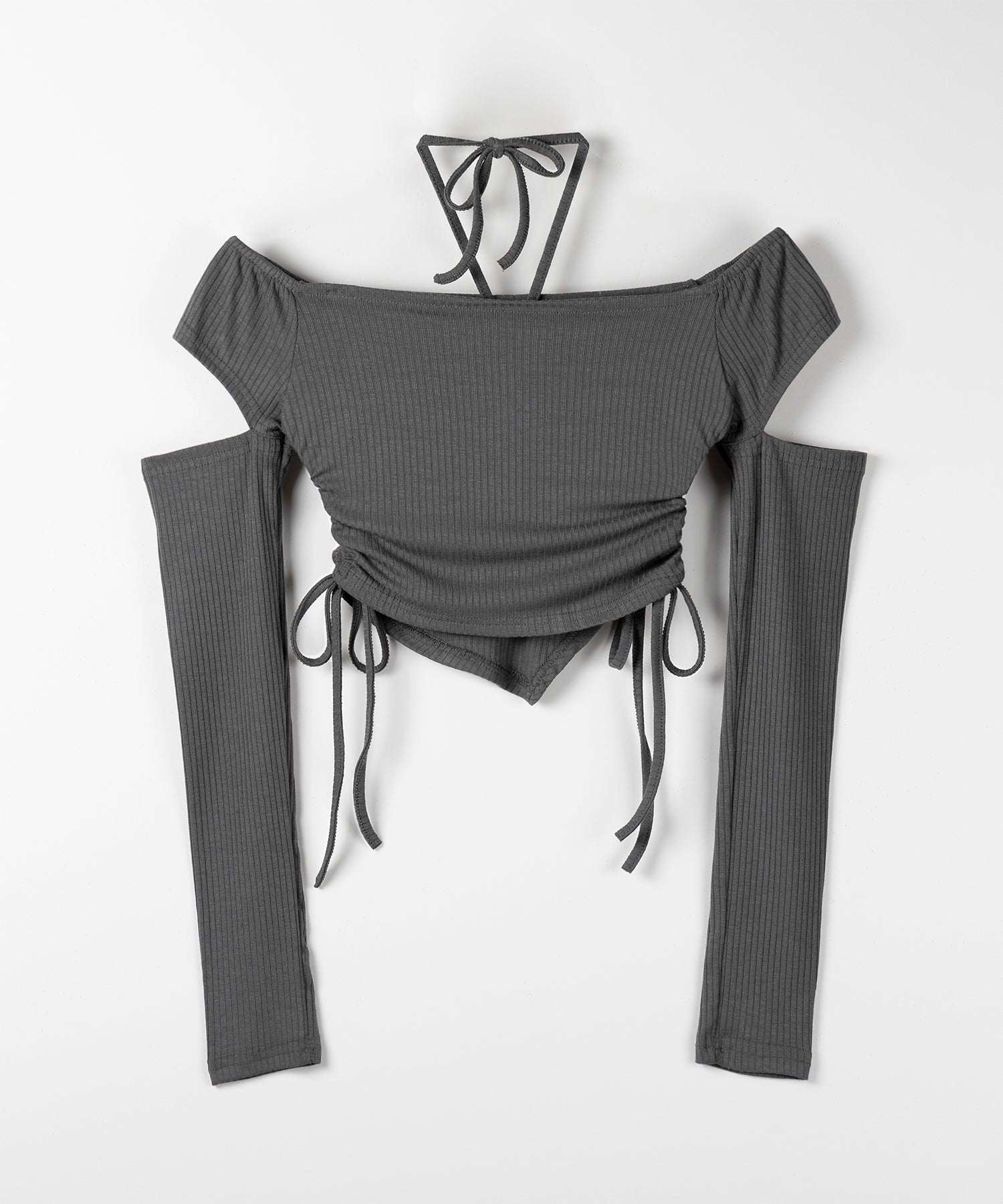【 2color 】3ストラップシャーリングリボンオフショルリブトップス / 3-strap shirring ribbon off shoulder rib tops