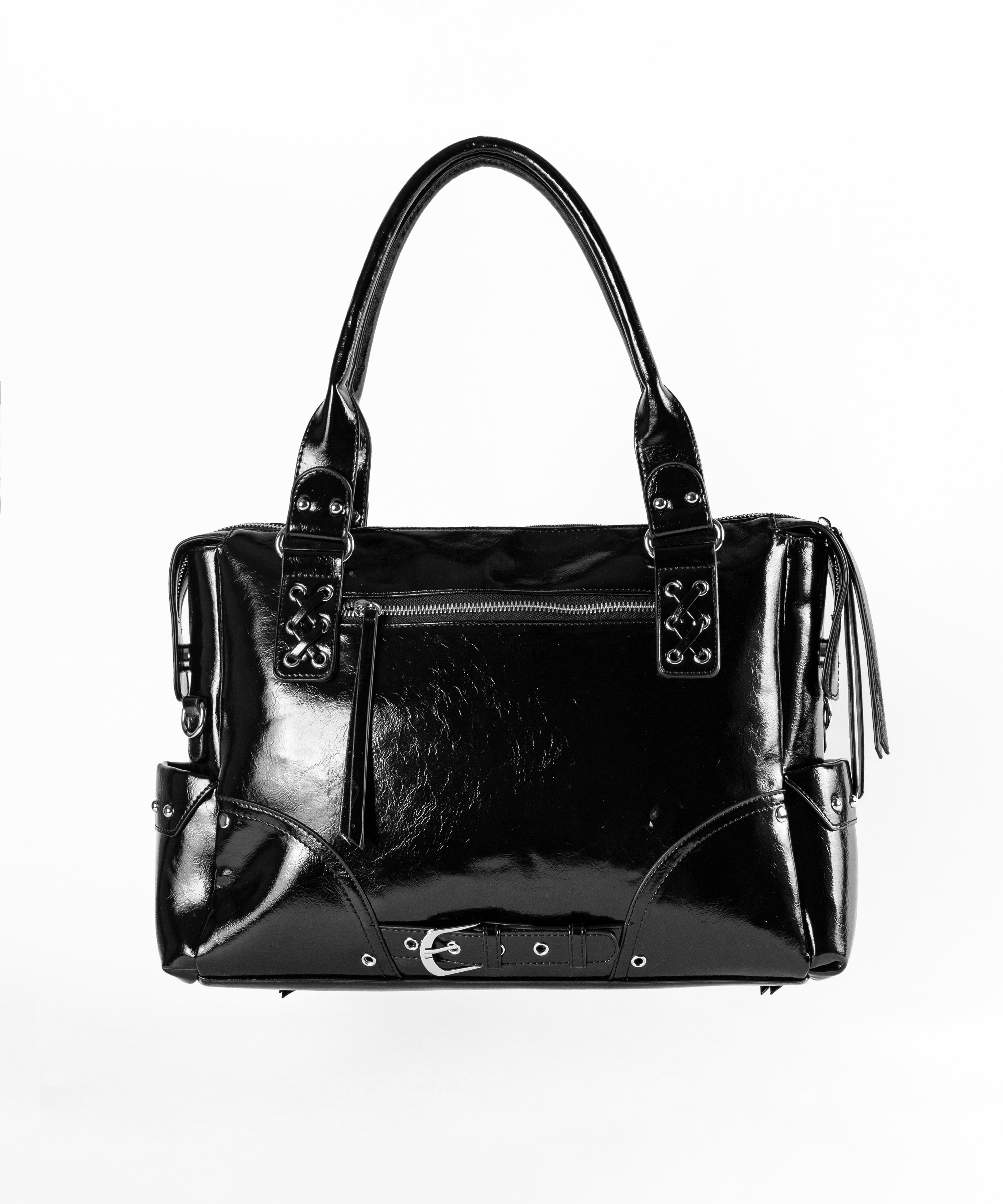 【 限定先行販売 】ハートクリアポケットスタッズフェイクレザートートバッグ / heart clear pocket studs fake leather tote bag