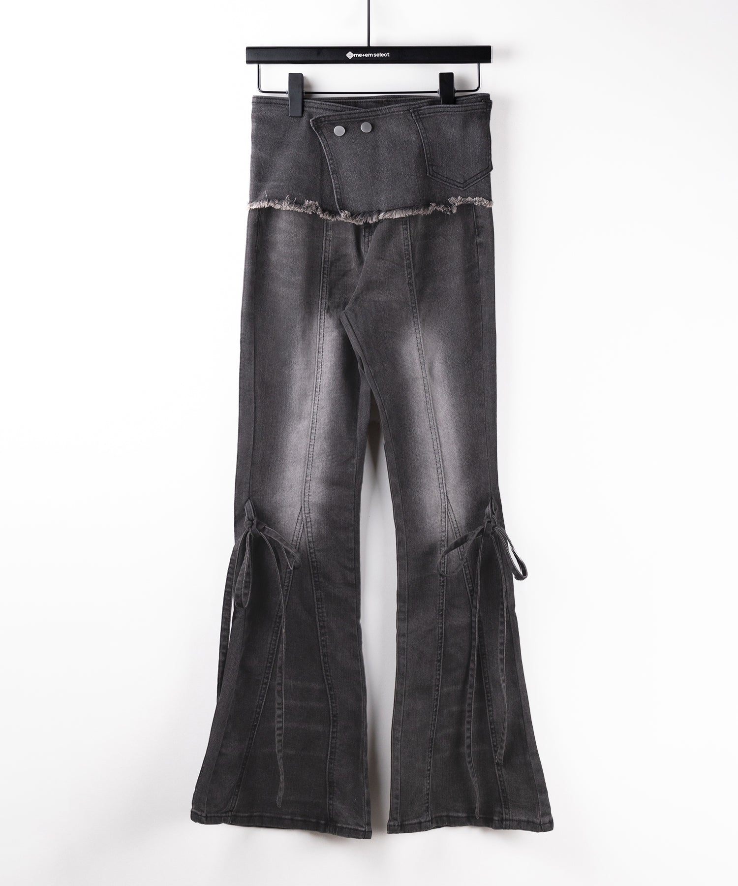 【 2color / 4size 】ストラップリボンヴィンテージストレッチフレアデニム / strap ribbon vintage stretch flare denim