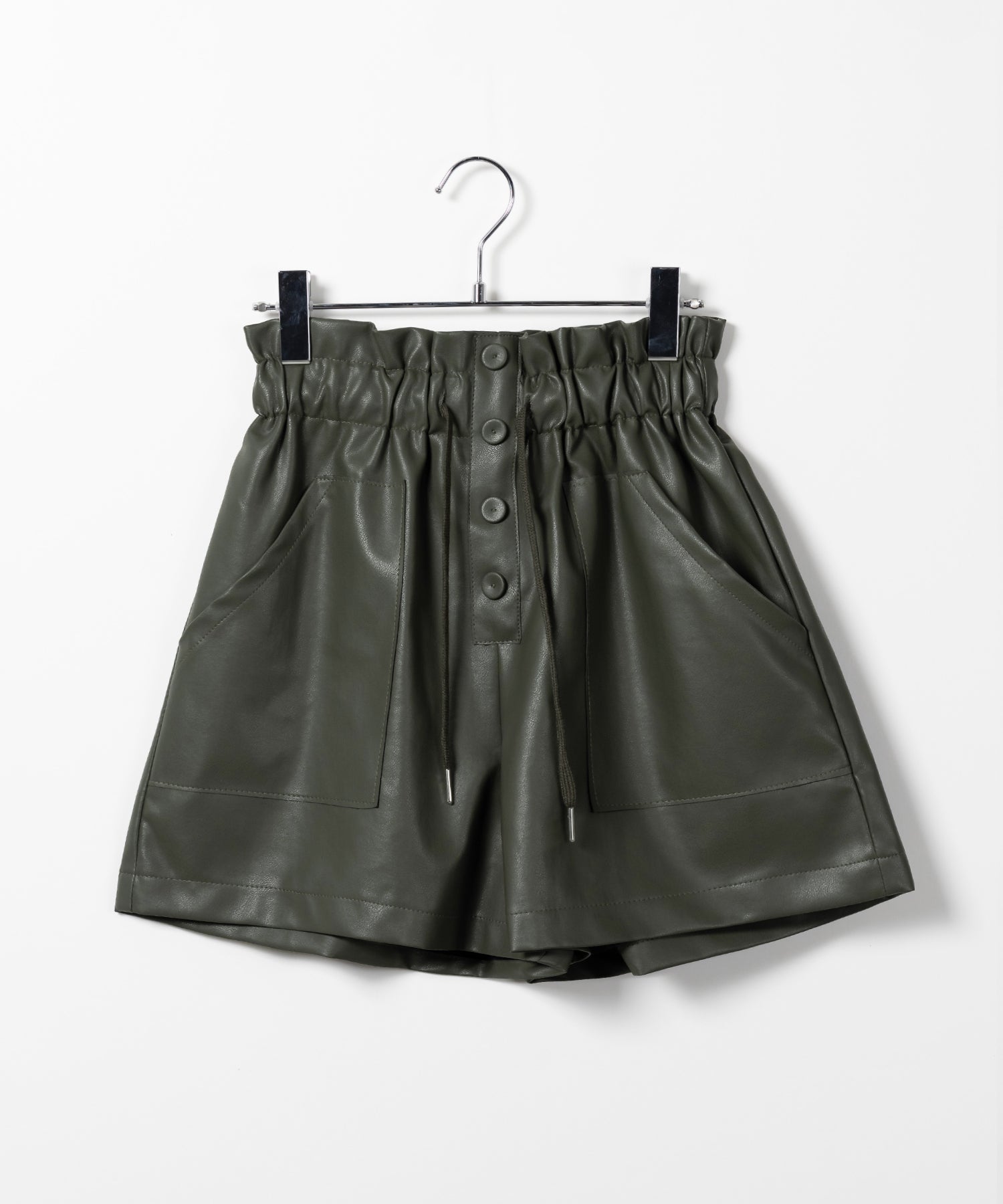 【 4COLOR 】ハイウエストシャーリングレザーショートパンツ