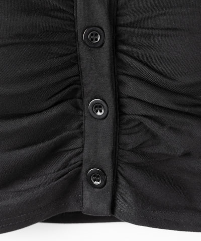 フロントボタンスクエアネックギャザースリムTシャツ / front button square neck gather slim T-shirt
