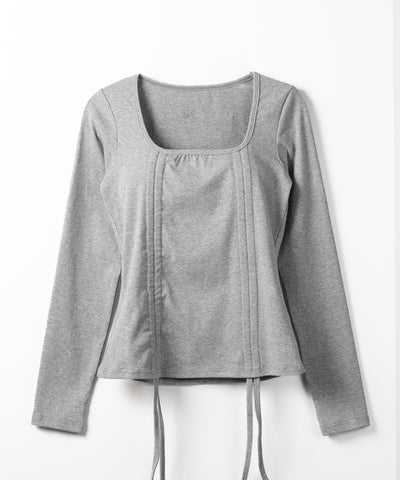 ダブルシャーリングリボンスクエアネックトップス / double shirring ribbon square neck tops