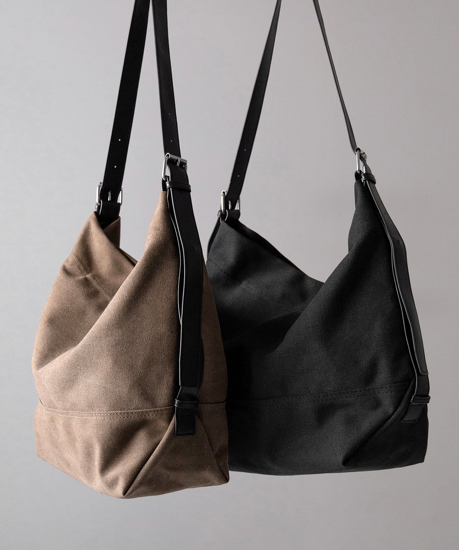 【 2color 】レザーベルトキャンバスビッグショルダーバッグ / leather belt canvas big shoulder bag