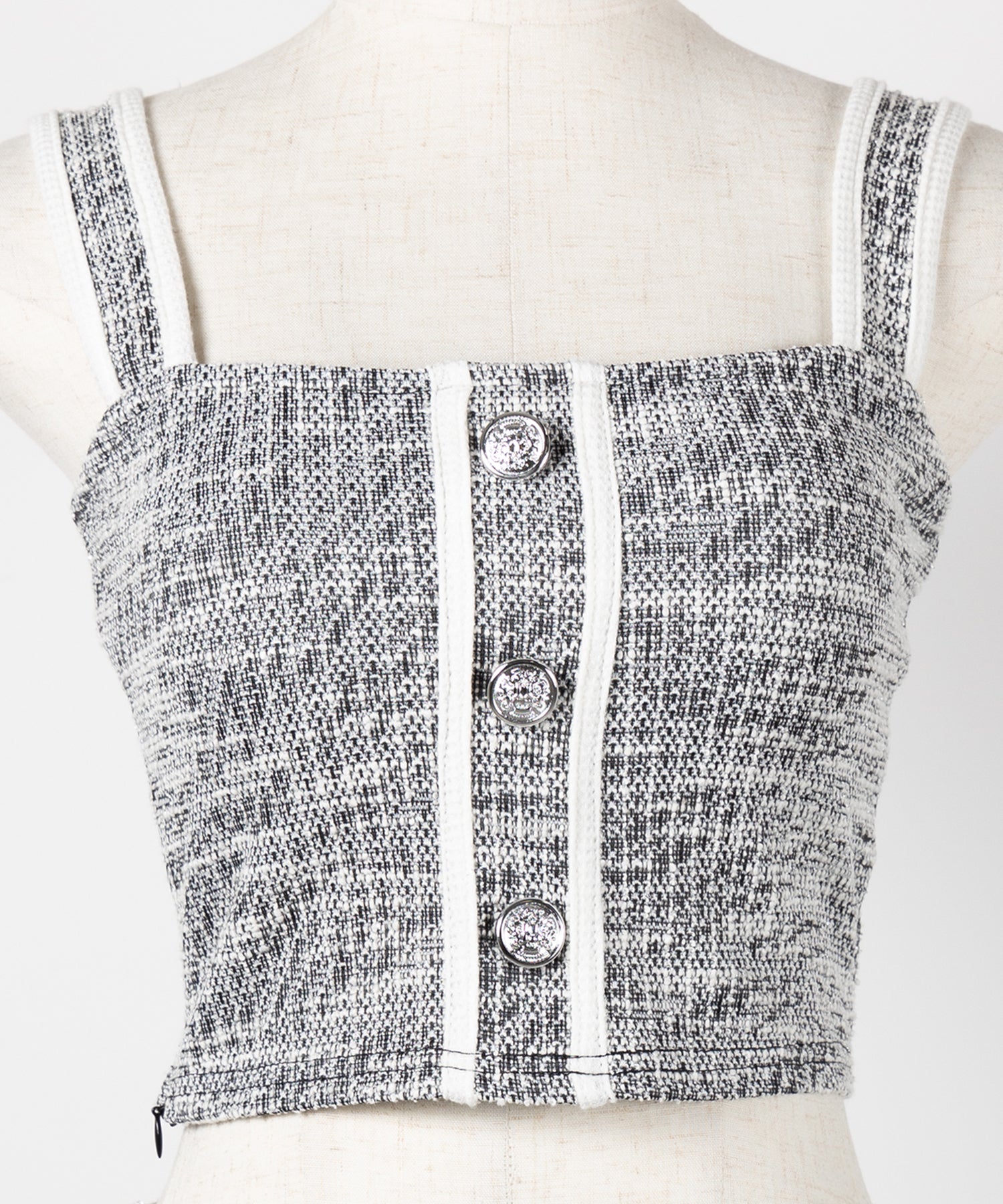 【 セットアップ】ツイードボタンショートビスチェ + ミニスカート SET / 【 SETUP 】tweed button short buister + mini skirt SET