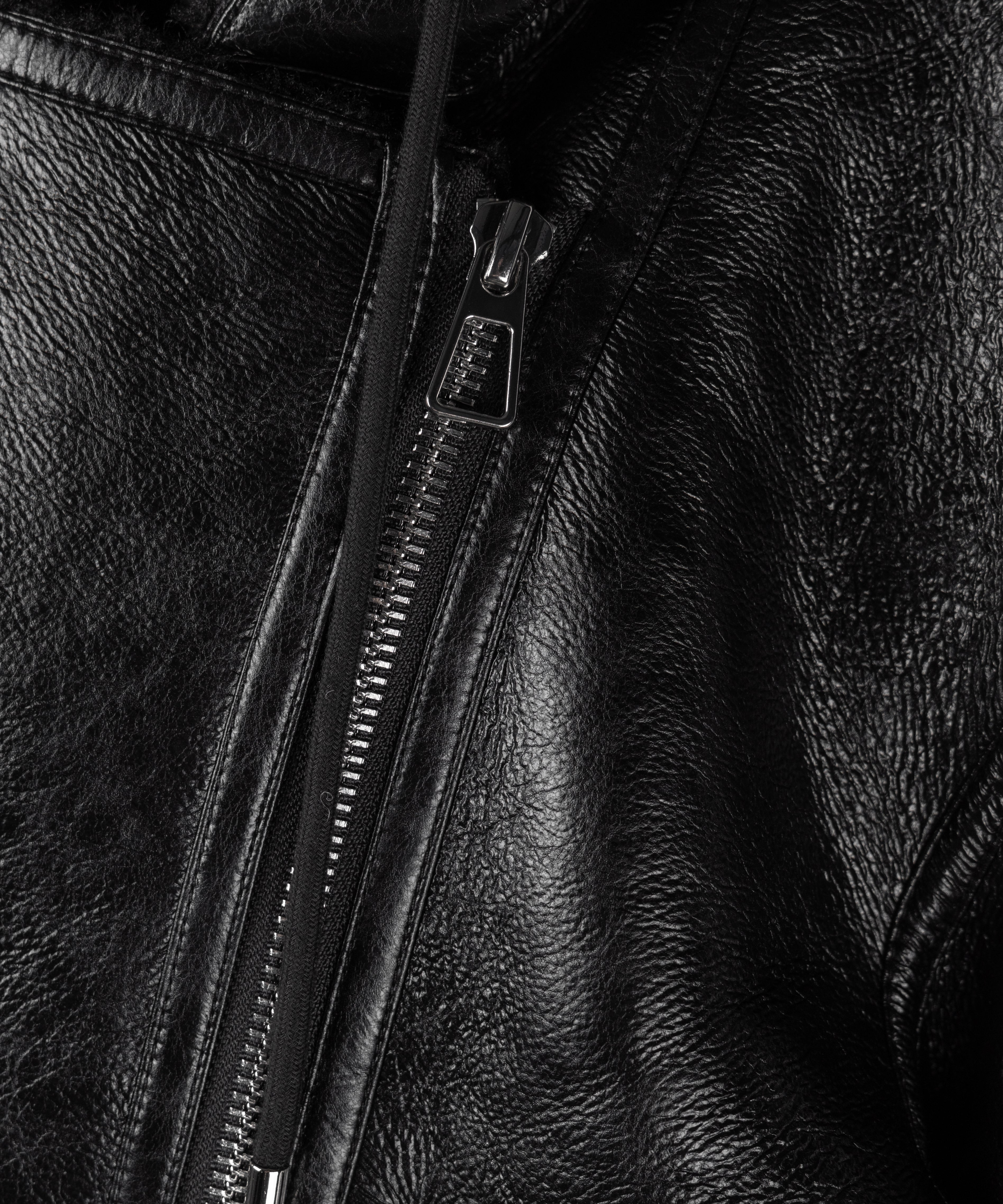 ヴィンテージレザーフーディボアムートンジャケット / vintage leather hoodie boa mouton jacket