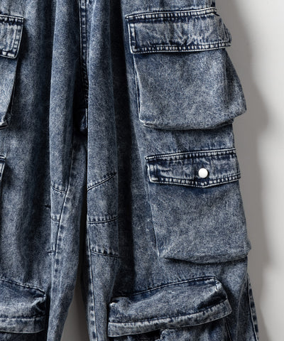 【 デニムセットアップ着用可能 】ヴィンテージケミカルブリーチヘビーワイドカーゴデニム / vintage chemical bleach heavy wide cargo denim
