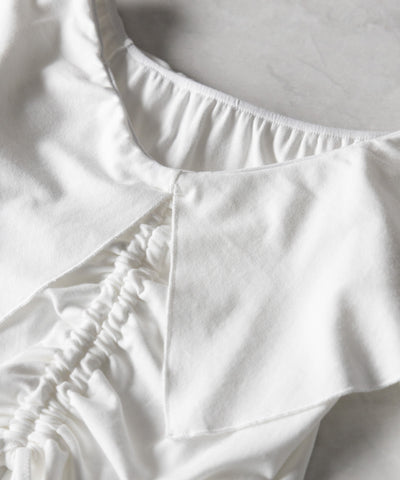 シャーリングフロントスリットオフショルトップス / shirring front slit offshoulder tops