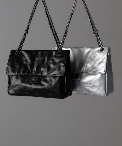 2WAY チェーンフェイクレザーフラップショルダーバッグ / 2WAY chain fake leather flap shoulder bag