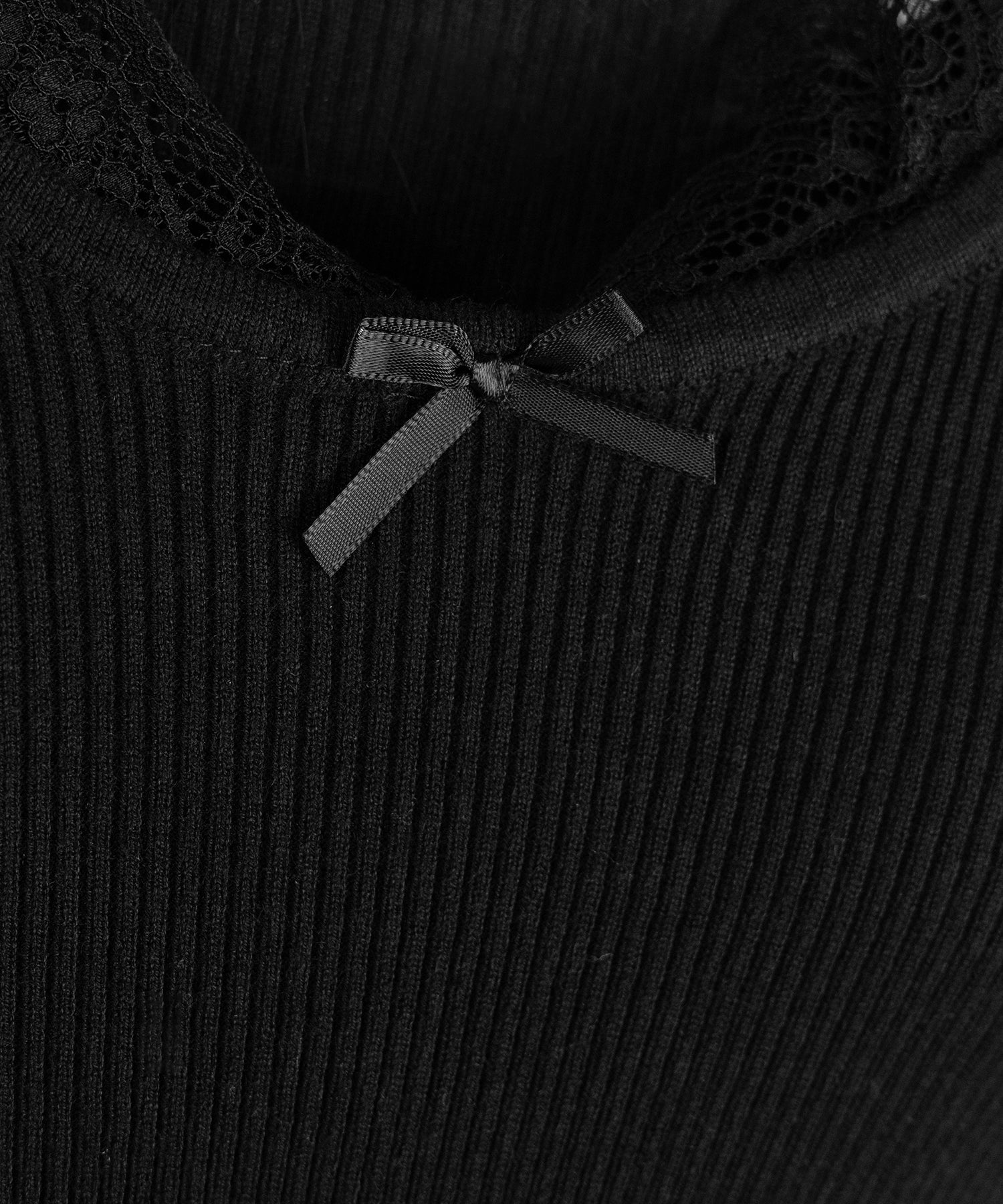 フロントリボンレース切替リブニットトップス / front ribbon lace switching ribbed knit tops