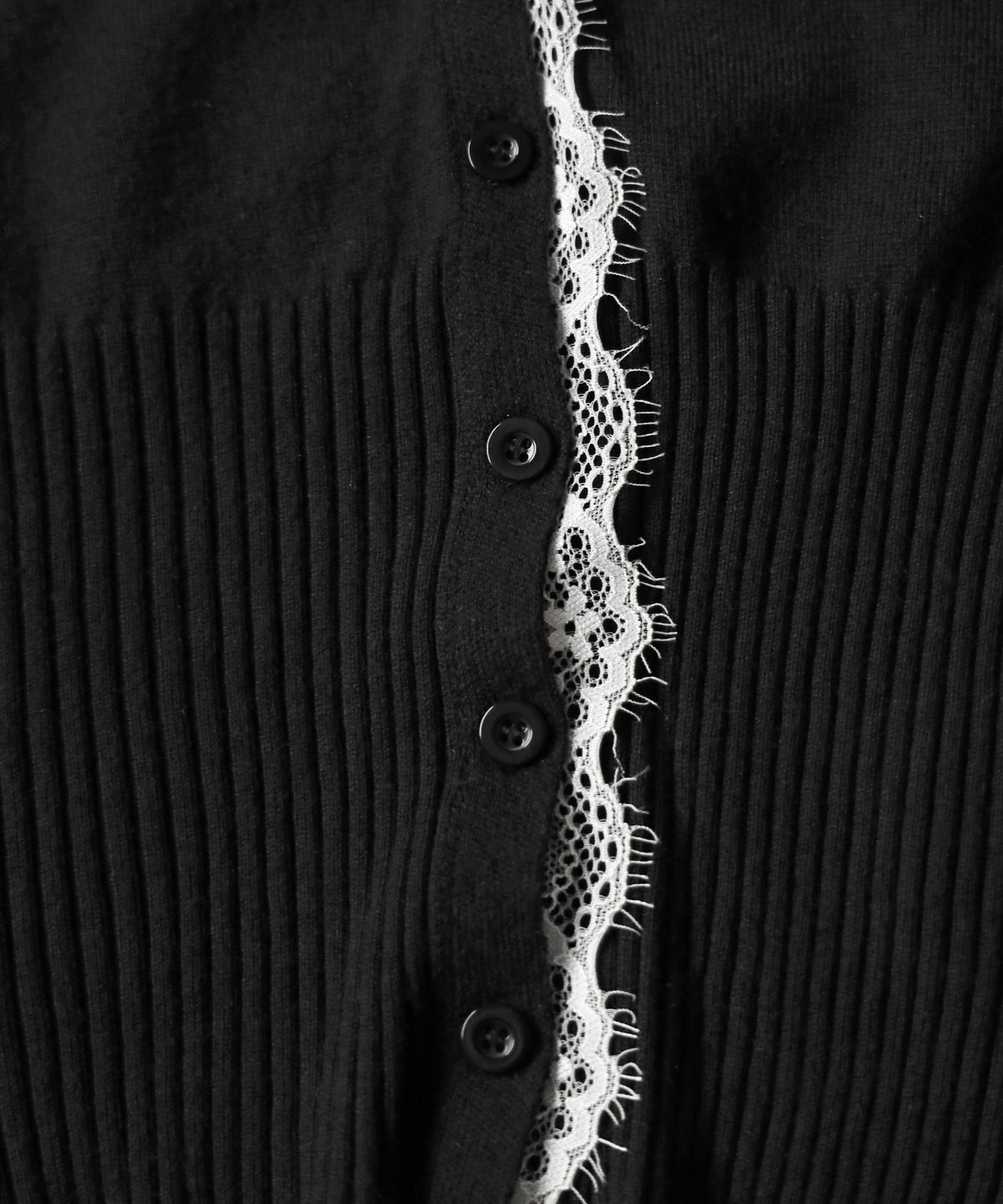 レースドッキングウエストリブ長袖ニットカーディガン / lace docking waist lib longsleeve knit cardigan
