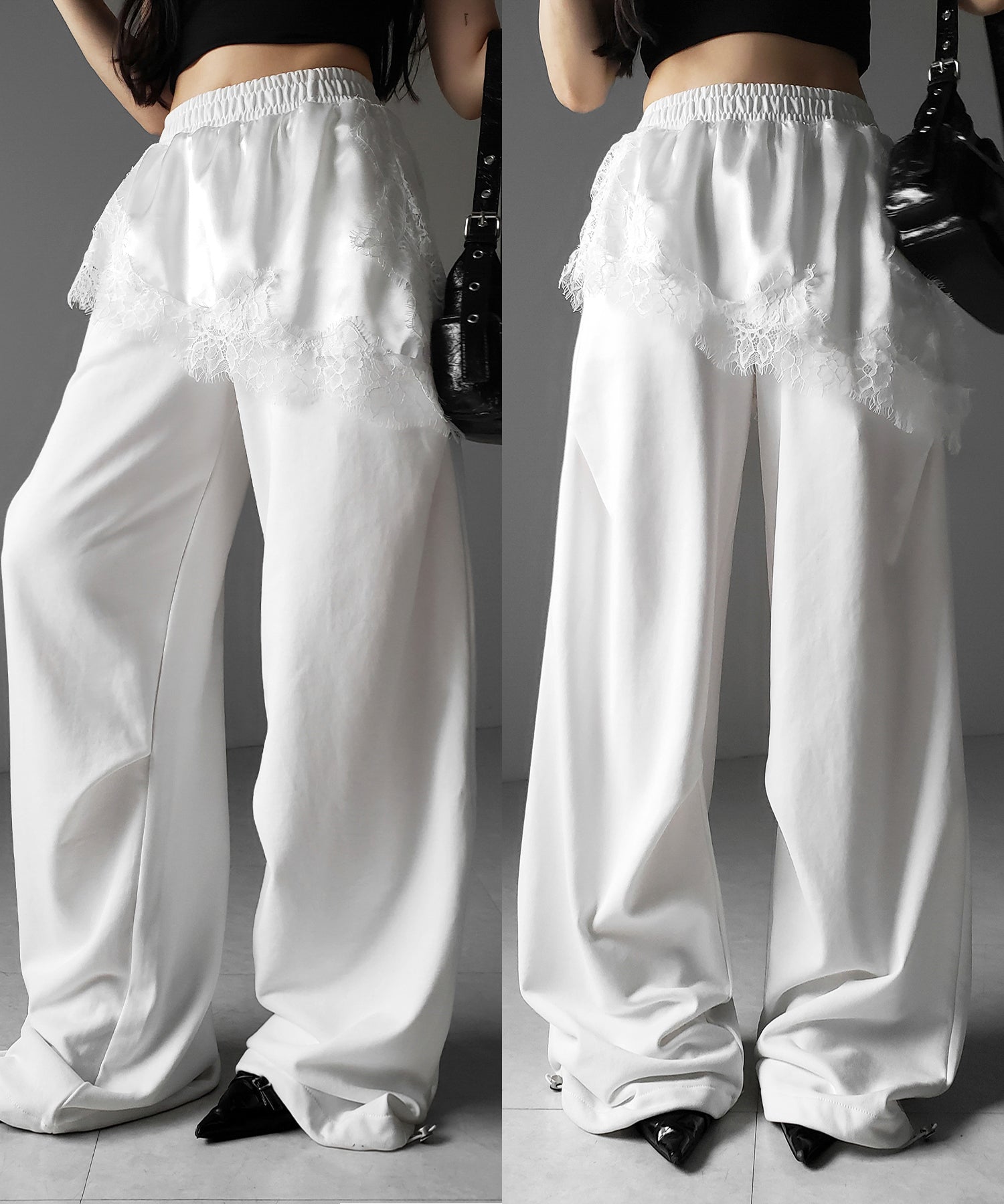 レースドッキングレイヤードスウェットワイドパンツ / lace docking layered sweat wide pants
