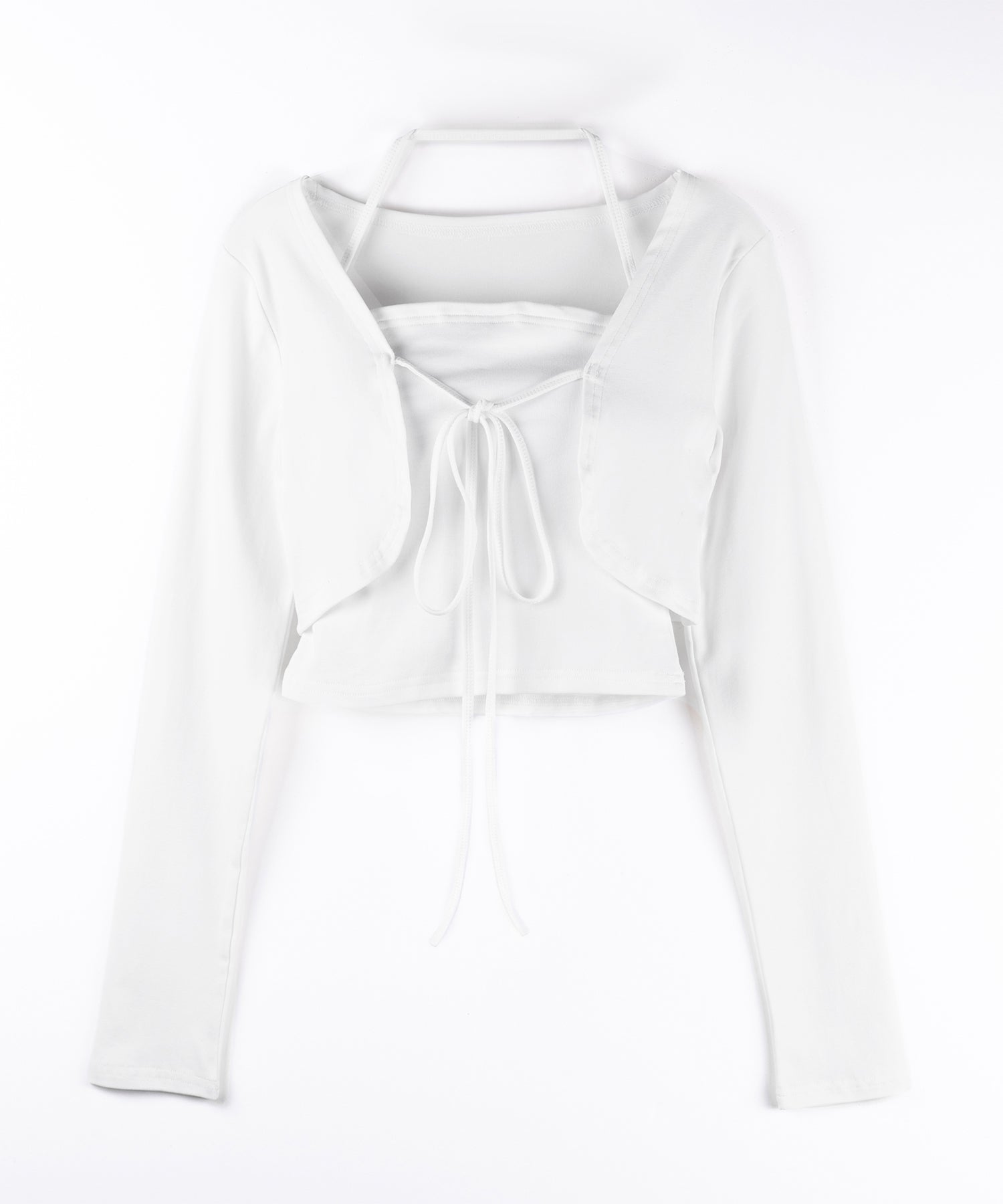 【 2点セット 】フロントリボン長袖ショートカーディガン+ ホルターキャミソール SET / front ribbon longsleeve short cardigan + halter camisole SET