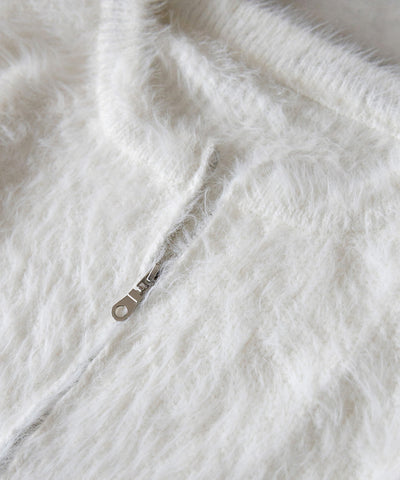 フロントジップショートシャギーニットカーディガン / front zip short shaggy knit cardigan