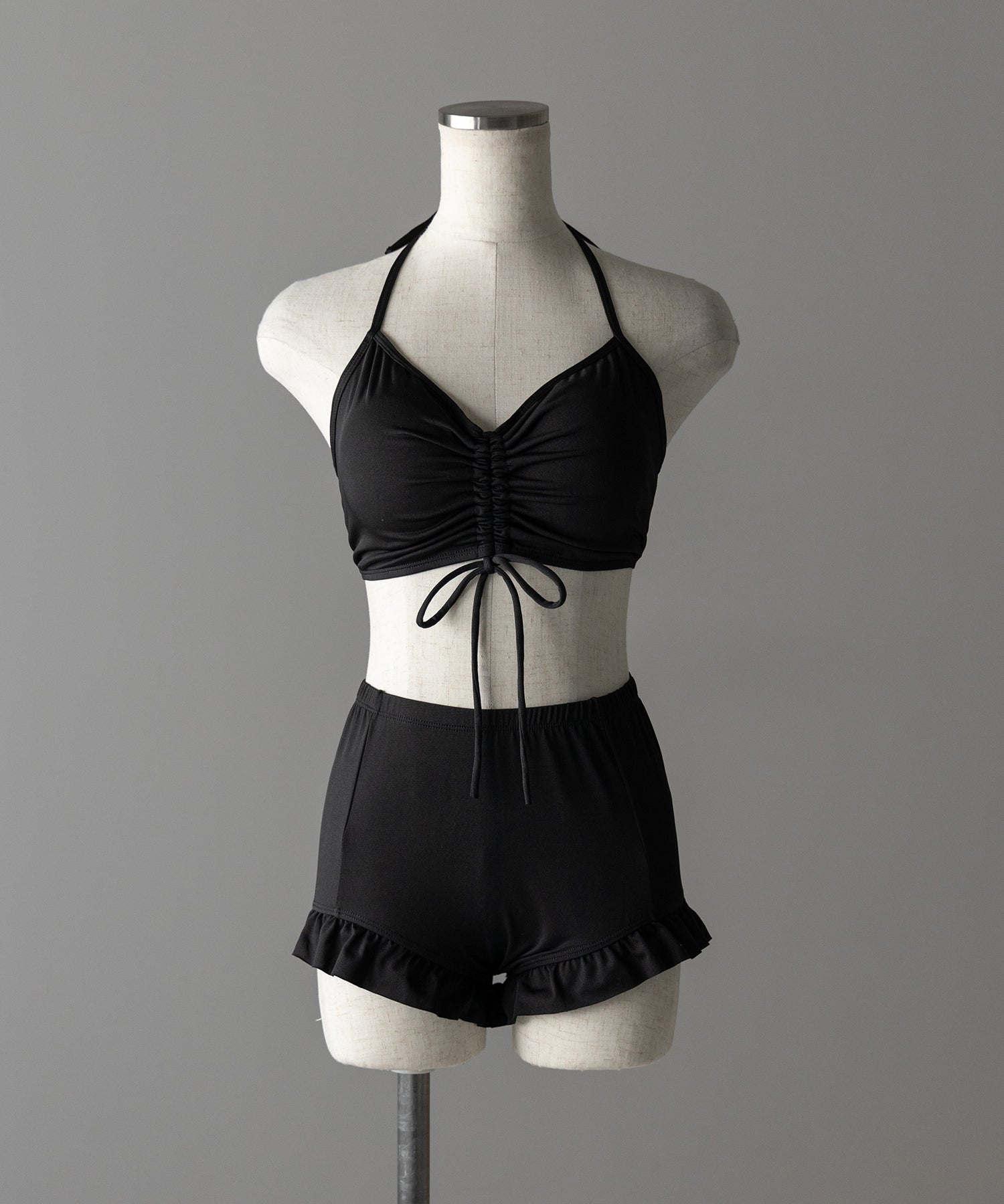 【 レディース水着/3点セット 】シアートップス付き フロントリボンホルターネックハイウエストビキニ / sheer tops set front ribbon halter neck high waist bikini