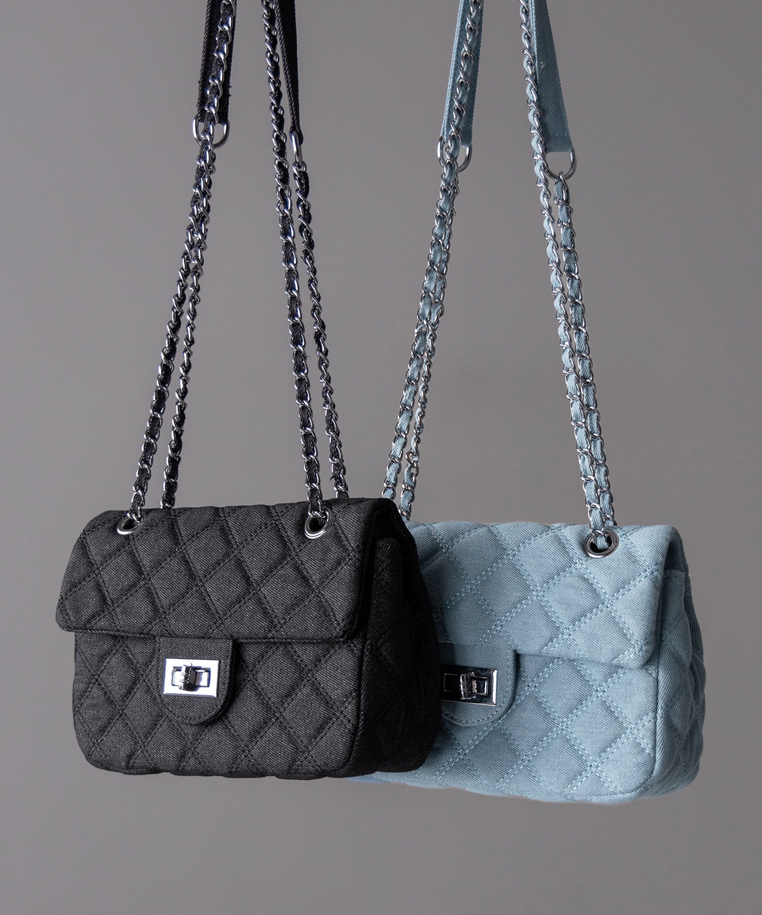 【2WAY 】キルティングチェーンデニムフラップショルダーバッグ / quilting chain denim flap shoulder bag