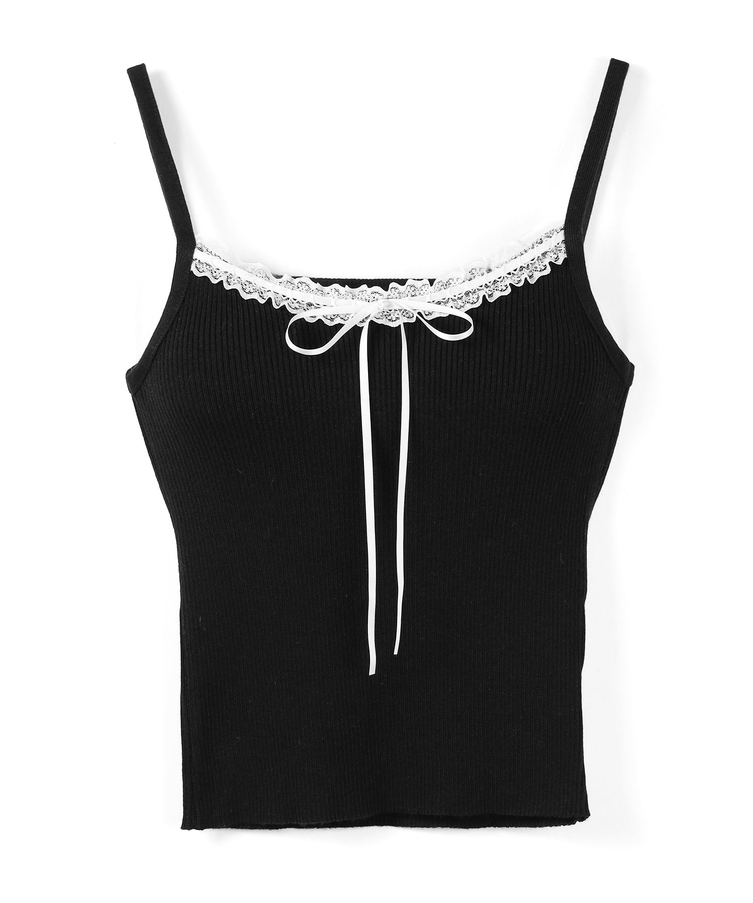 【 2点セット 】レースリボンニットキャミソール + シアーリブニットカーディガン / lace ribbon knit camisole + sheer lib knit cardigan