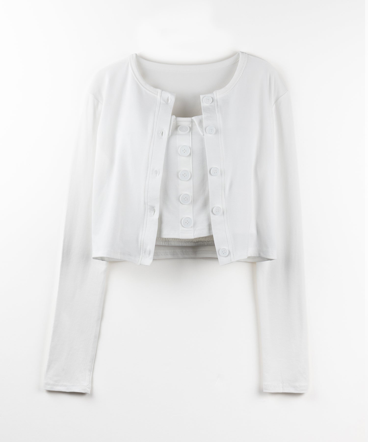 【 2点セット 】フロントボタンベアトップ + クロップドカットソーカーディガン SET / front button bare top + cropped cutsaw cardigan SET