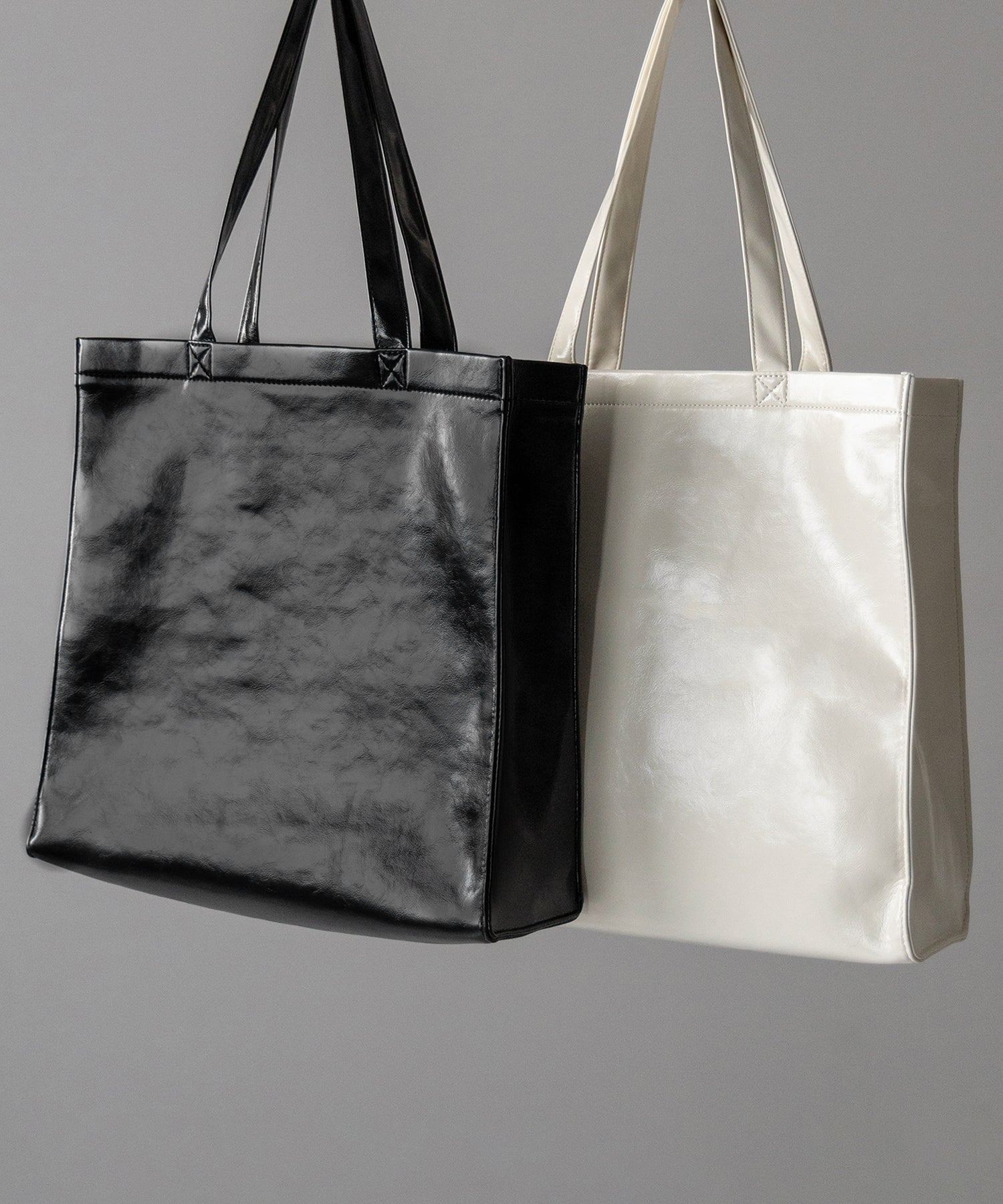 【 2color / 大容量 】フェイクレザービッグスクエアトートバッグ / fake leather big square tote bag
