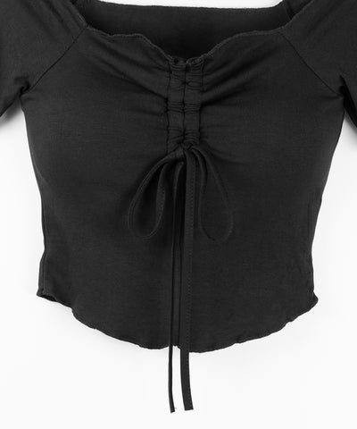 シャーリングリボンオフショルメローTシャツ / shirring ribbon off-shoulder mellow T-shirt