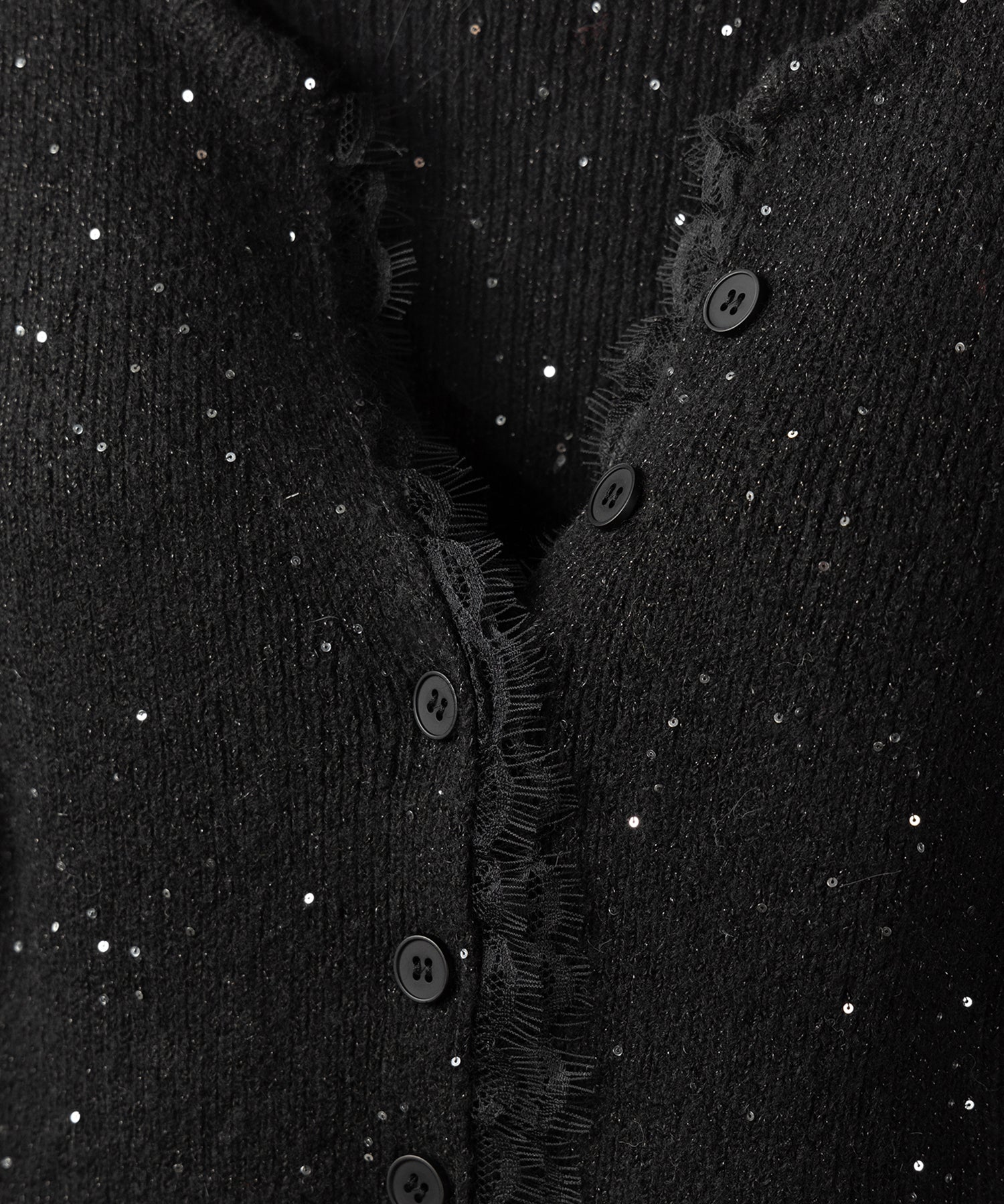 レースドッキングスパングルキーネックニットカーディガン / lace docking spangle key neck knit cardigan