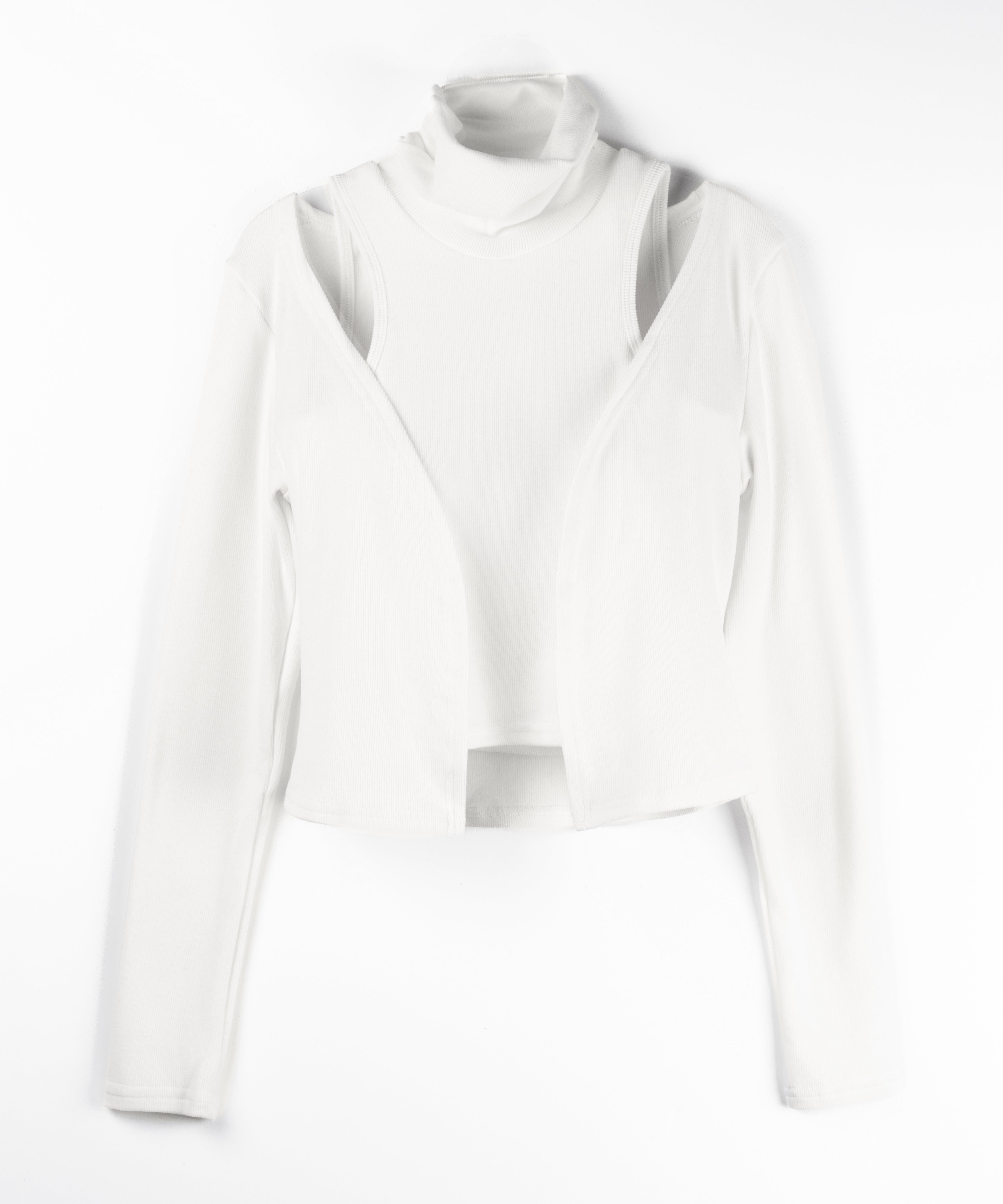 【 裏微起毛 / 2点セット 】ハイネックノースリーブトップス + ショートカーディガン SET / high neck nosleeve tops + short cardigan SET