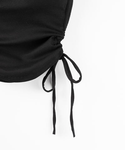 半袖クロスストラップリボンカットアウトオフショルトップス / short sleeve cross strap ribbon cutout offshoulder tops