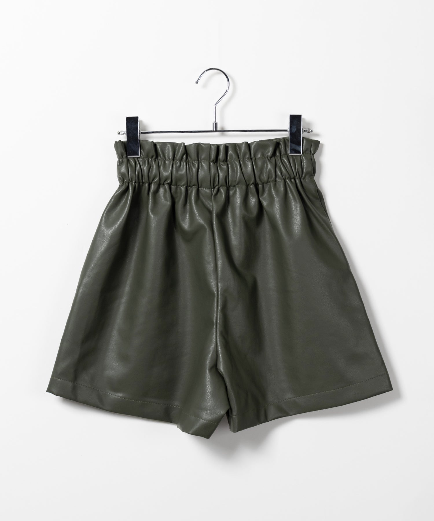 【 4COLOR 】ハイウエストシャーリングレザーショートパンツ