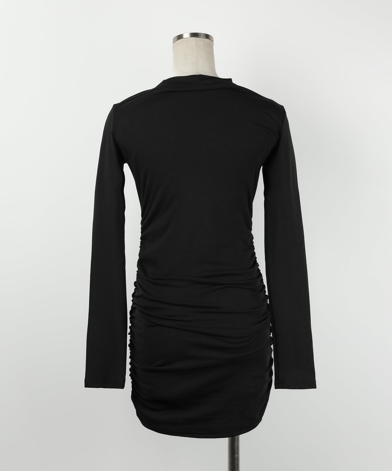 【 3color / 裏起毛 】チョーカーネックシャーリングミニワンピース / choker neck shirring mini onepiece