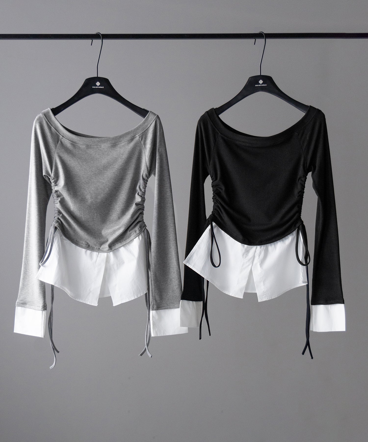 【 2WAY 】シャツドッキングサイドリボンワンショルトップス /shirt docking side ribbon oneshoulder tops