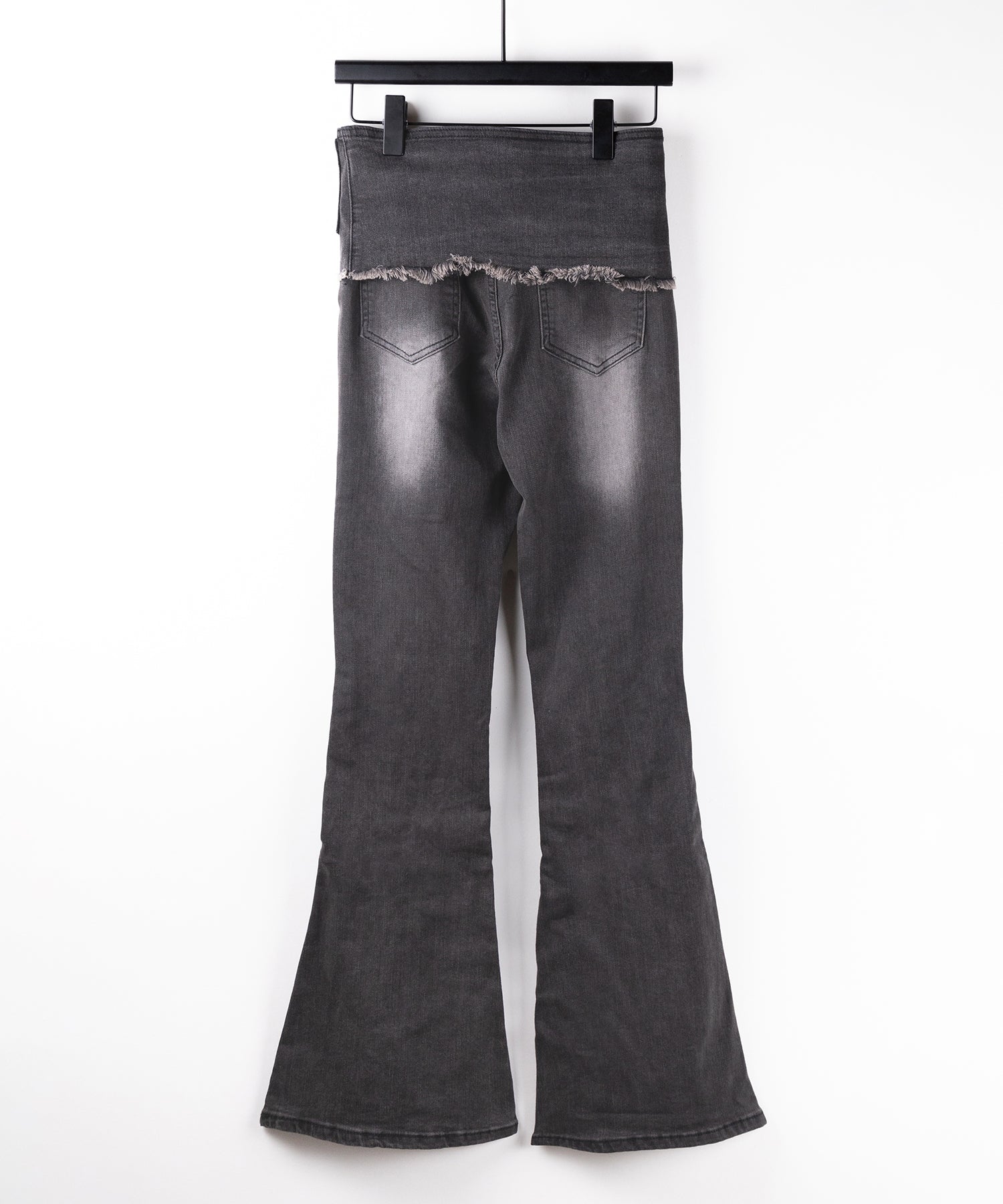 【 2color / 4size 】ストラップリボンヴィンテージストレッチフレアデニム / strap ribbon vintage stretch flare denim