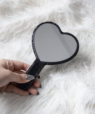ラインストーンブラックハートハンドミラー / rhinestone black heart hand mirror