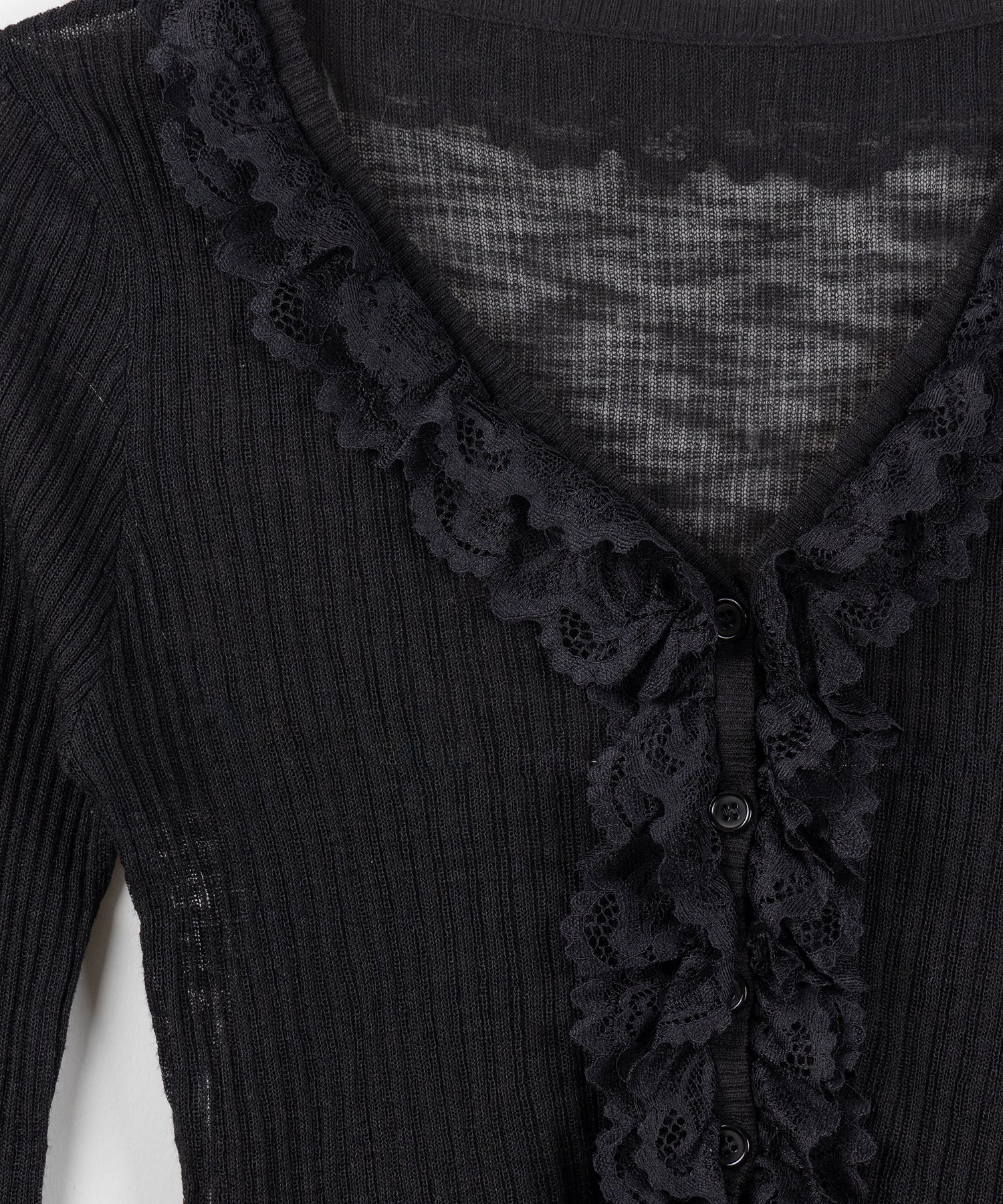 レースフリルシアーニットカーディガン / lace frill sheer knit cardigan