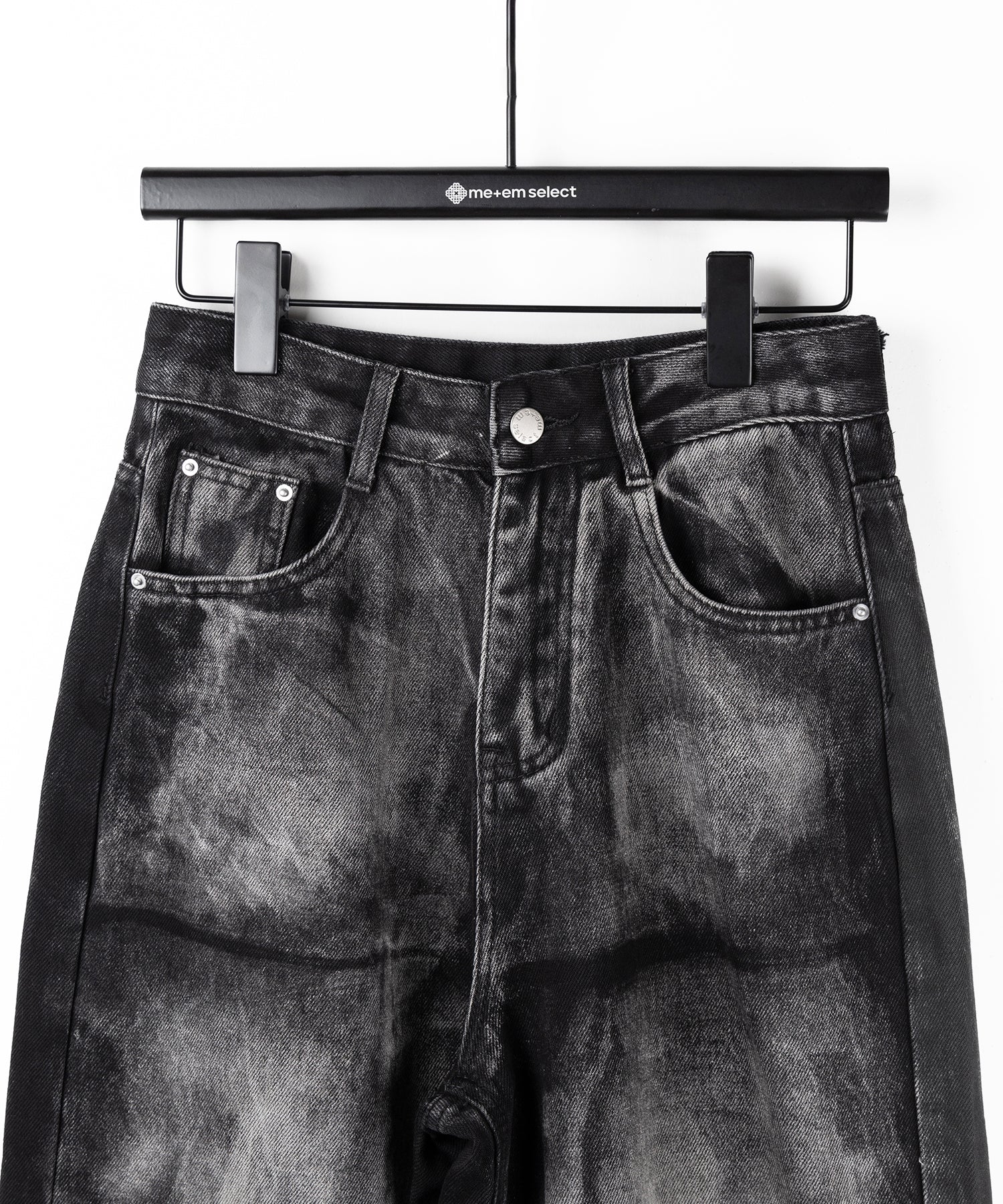 【 4size 】CRACKクラッシュヘビーブリーチブラックワイドデニム / CRACK crash heavy bleach black wide denim