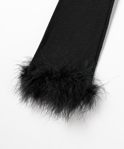 【 2color 】ファースリーブヘンリーネックリブトップス / fur sleeve henley neck lib tops