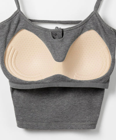 【 カップ付き 】フロントボタンヘンリーネックショートリブキャミソール / front button henry neck short rib camisole