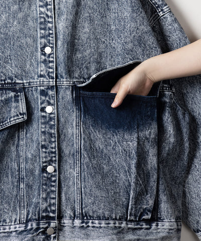 【 デニムセットアップ着用可能 】ヴィンテージケミカルブリーチボーイフレンドデニムジャケット / vintage chemical bleach boyfriend denim jacket
