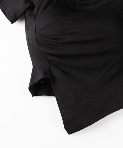 クロスネックアシメギャザーオフショルTシャツ / cross neck asymmetry gather off shoulder T-shirt