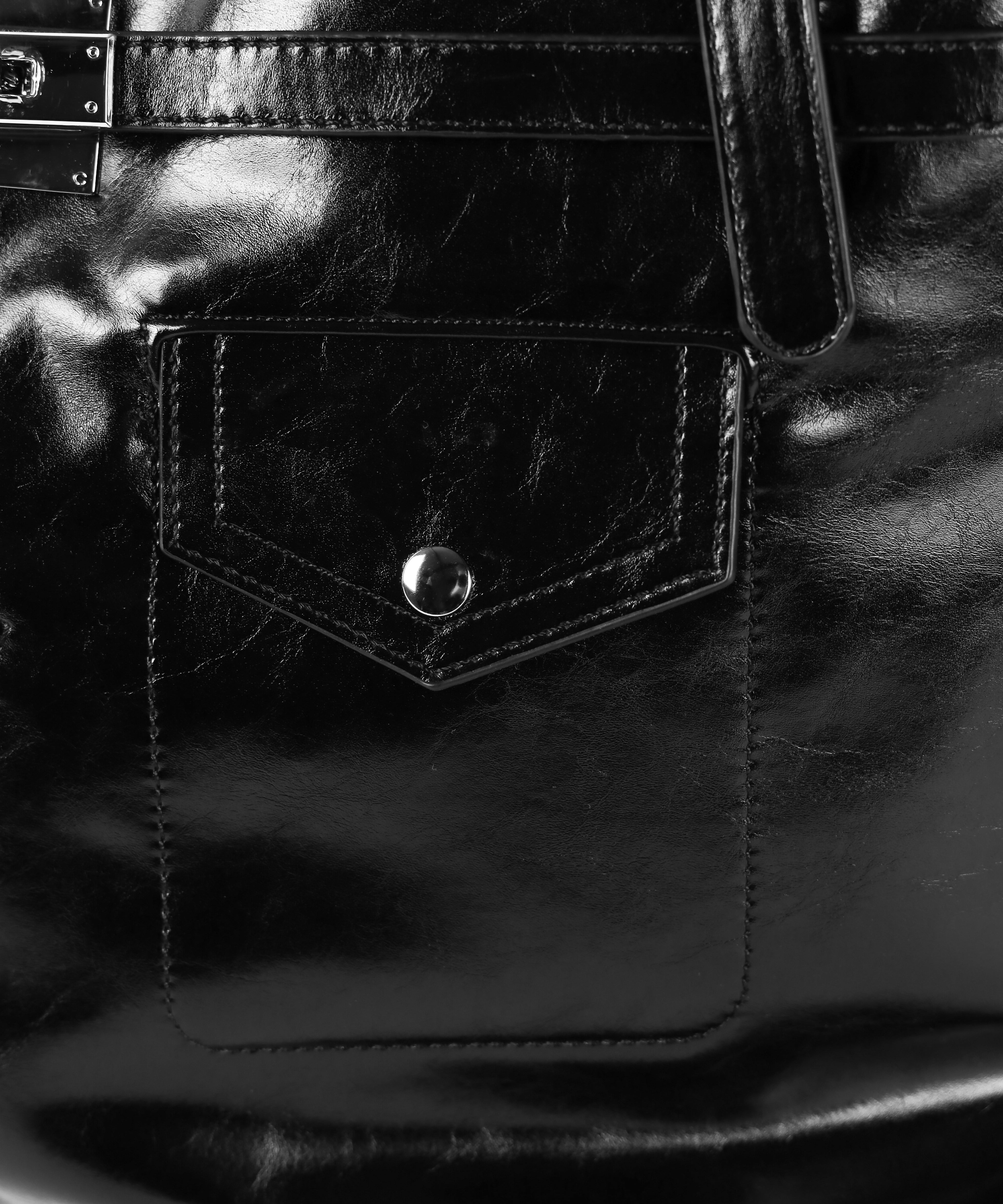 【 A4収納可 】デザインベルトフェイクレザースクエアトートバッグ / design belt fake leather square tote bag