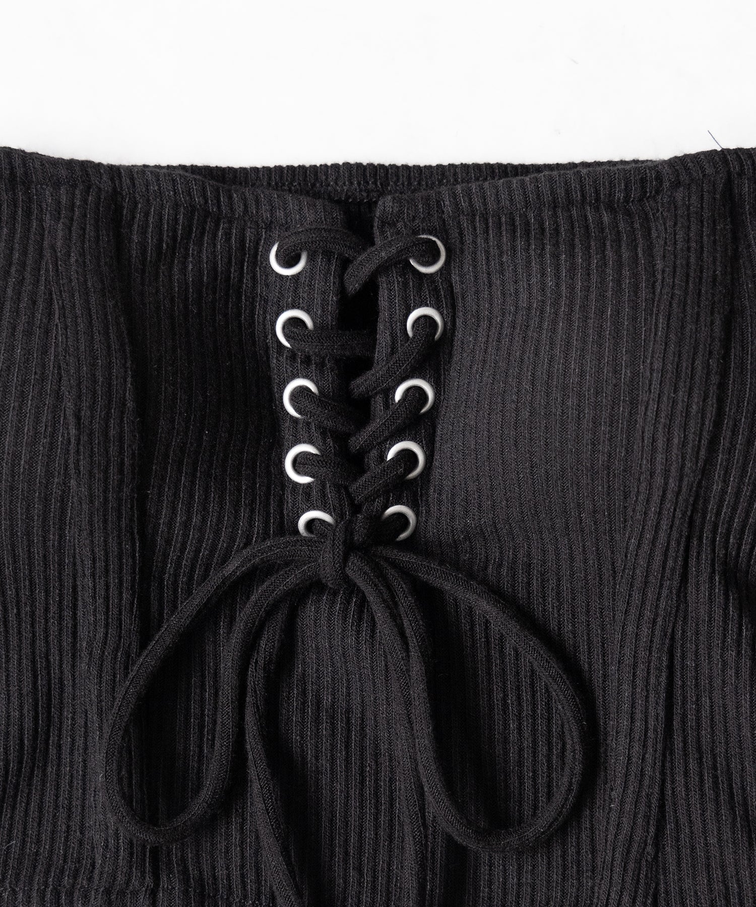 【カップ付き 】レースアップコルセットリボンショートリブベアトップ / laceup corset ribbon short ribbed bare top